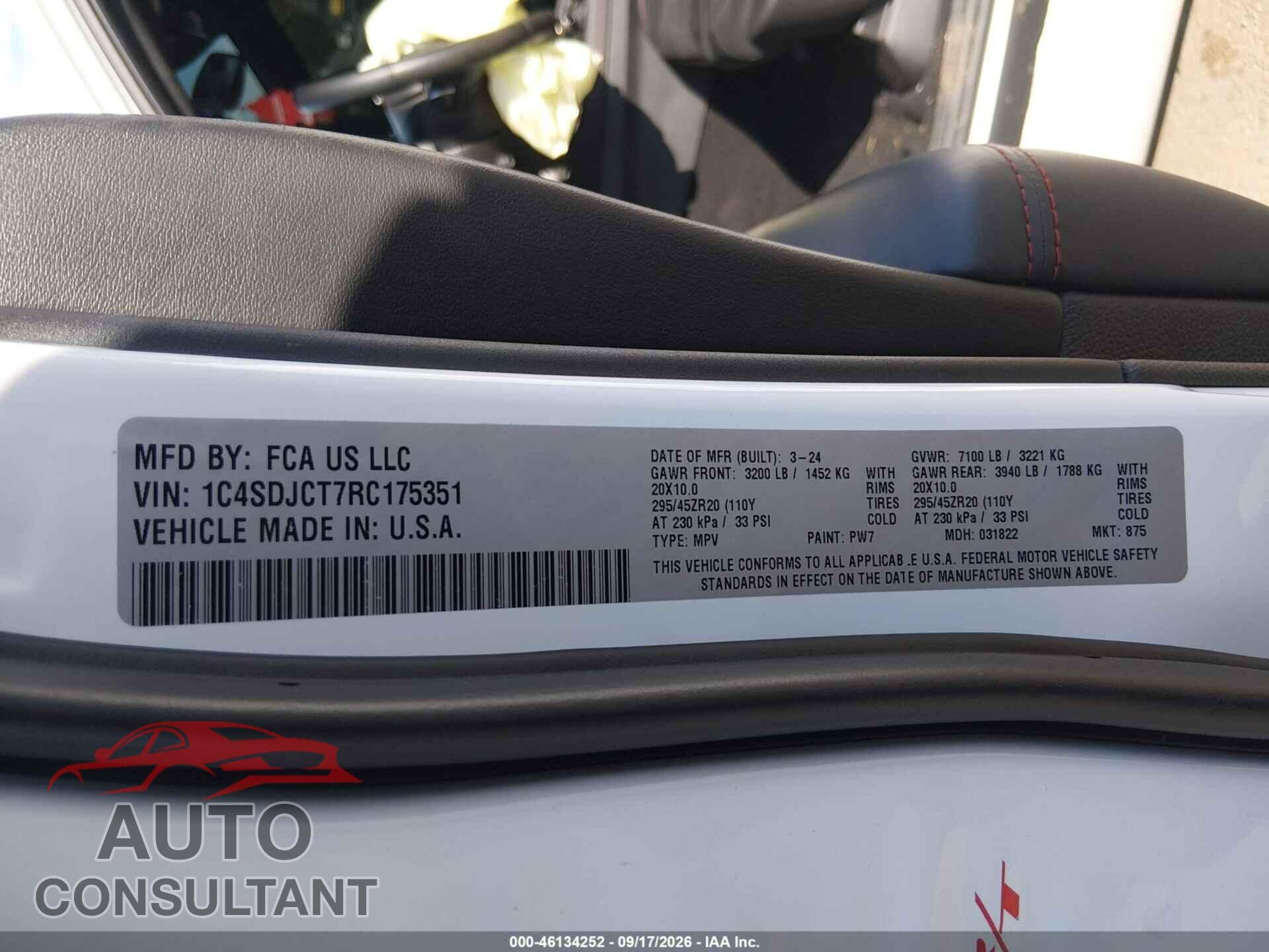 DODGE DURANGO 2024 - 1C4SDJCT7RC175351