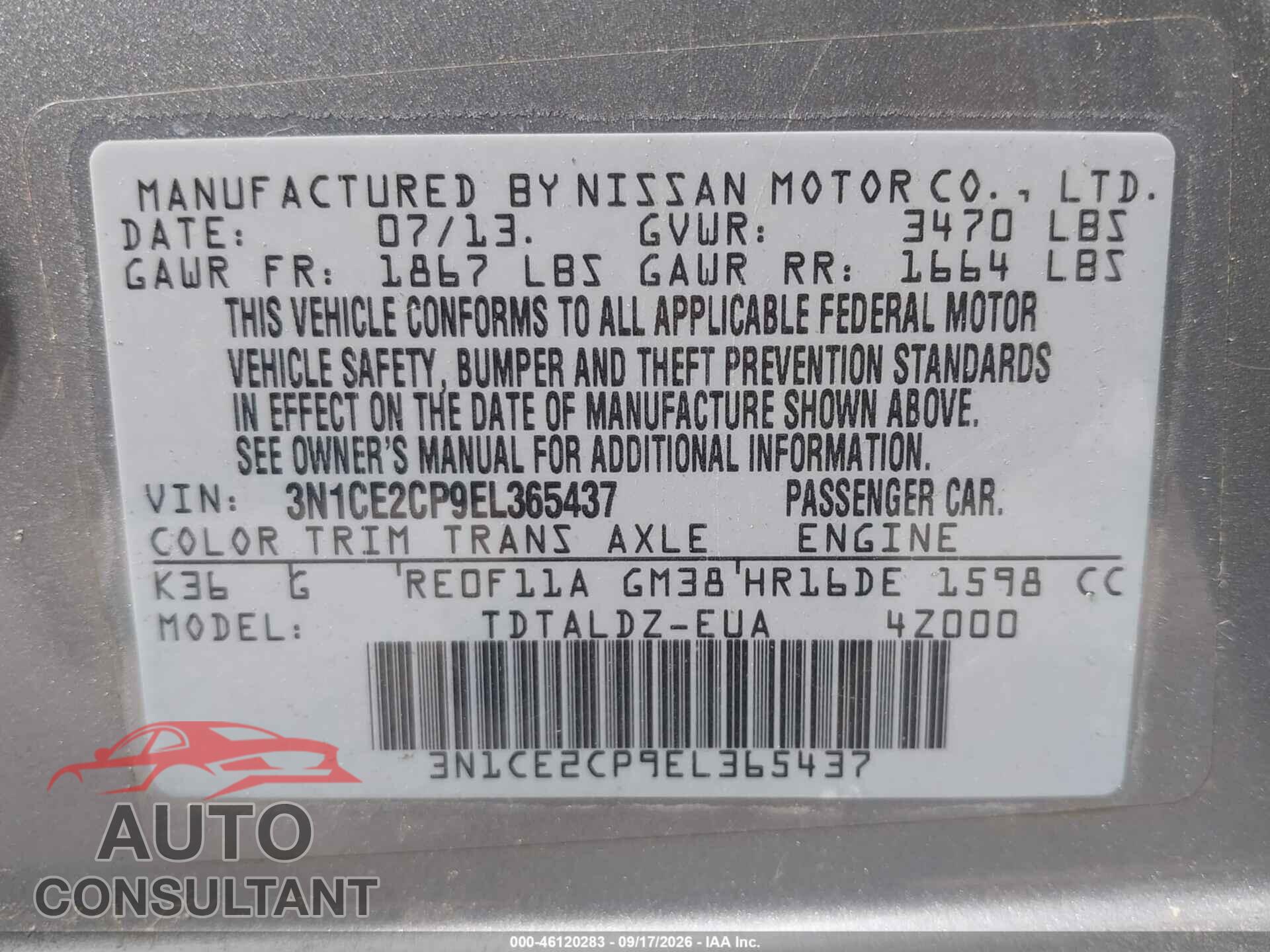 NISSAN VERSA NOTE 2014 - 3N1CE2CP9EL365437