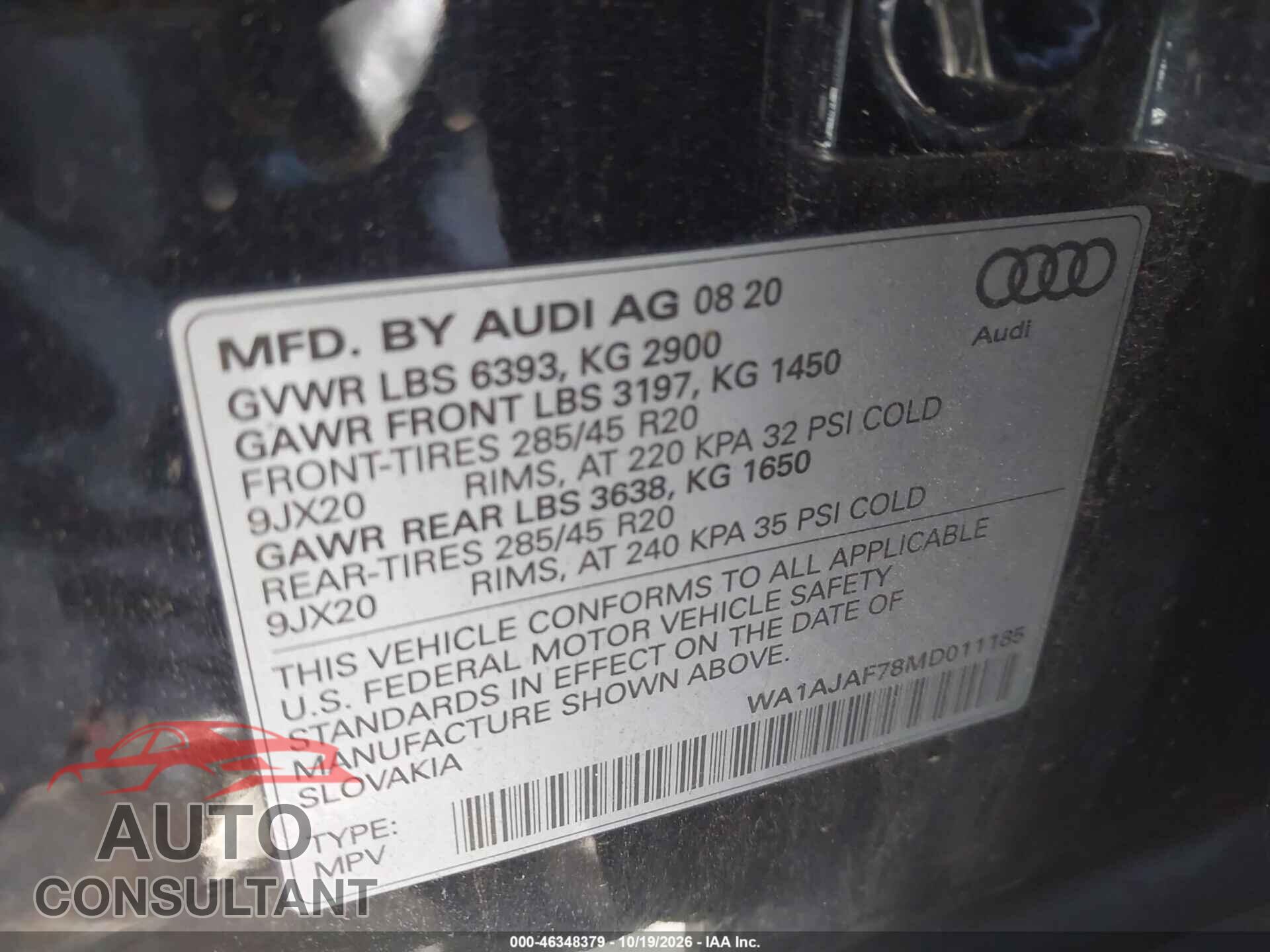 AUDI Q7 2021 - WA1AJAF78MD011185