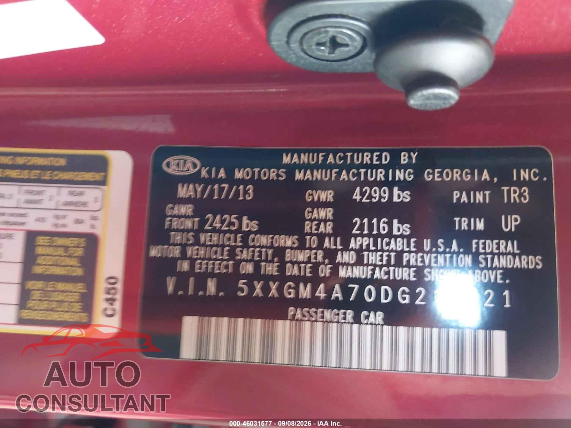 KIA OPTIMA 2013 - 5XXGM4A70DG218921