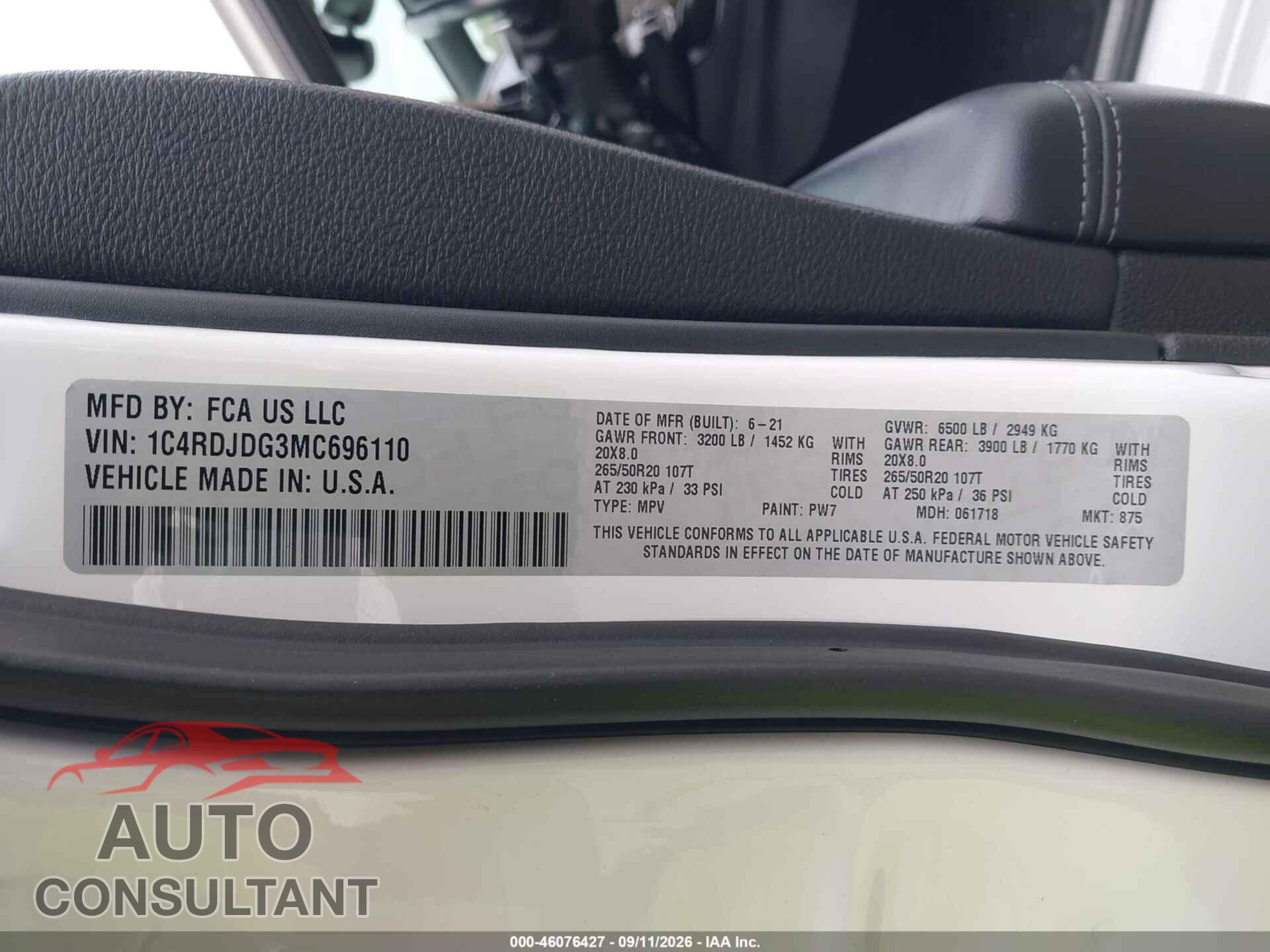 DODGE DURANGO 2021 - 1C4RDJDG3MC696110