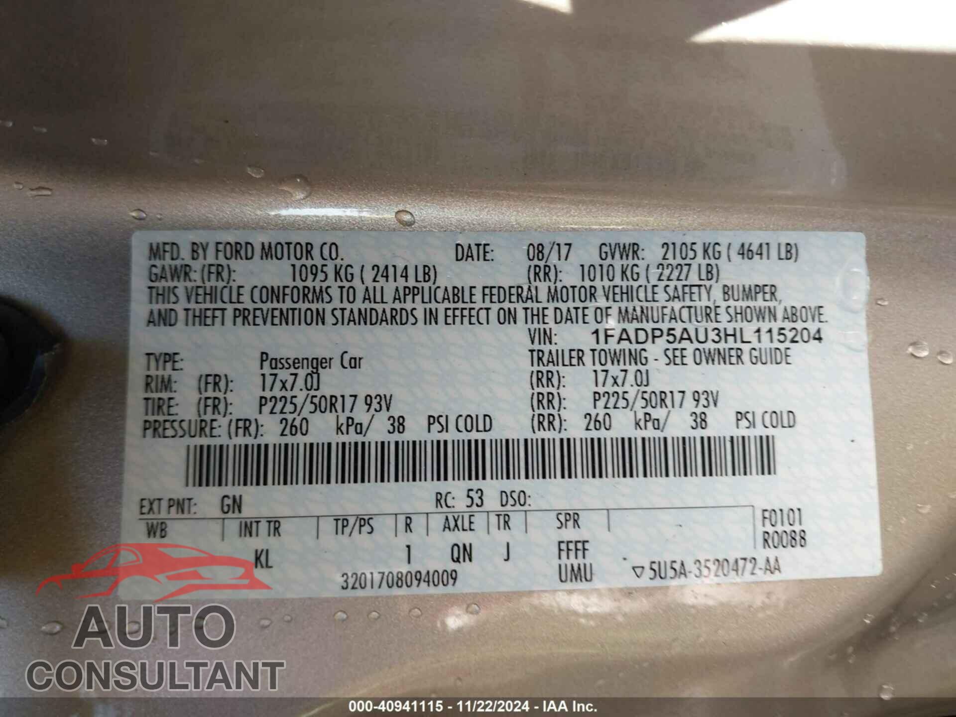 FORD C-MAX HYBRID 2017 - 1FADP5AU3HL115204