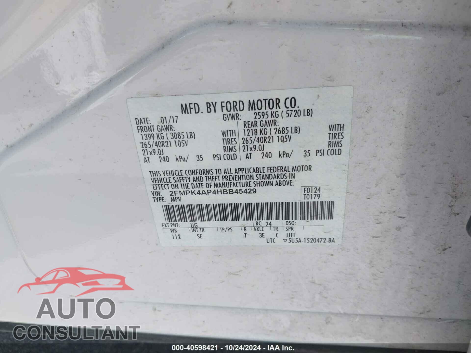 FORD EDGE 2017 - 2FMPK4AP4HBB45429