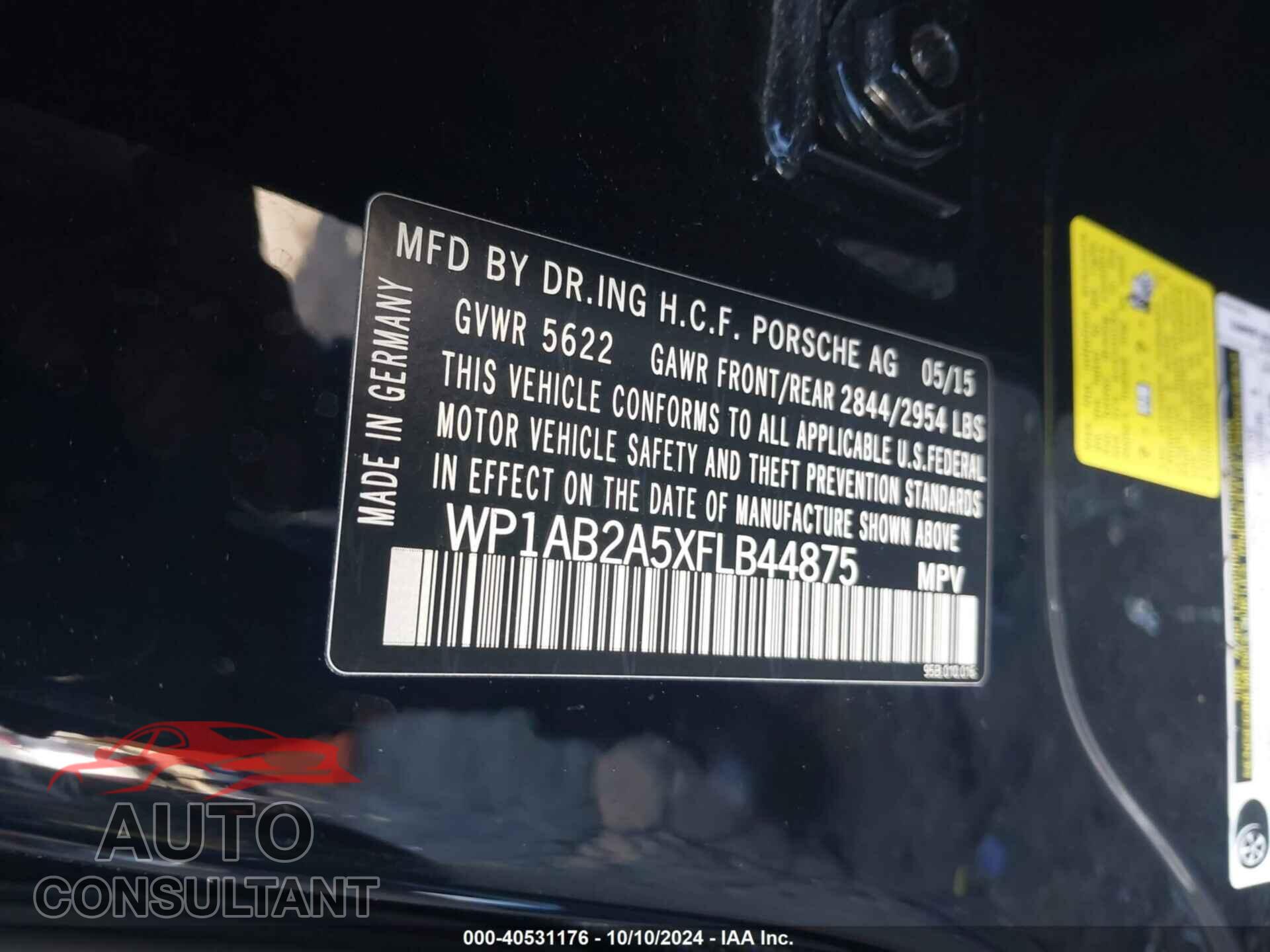 PORSCHE MACAN 2015 - WP1AB2A5XFLB44875
