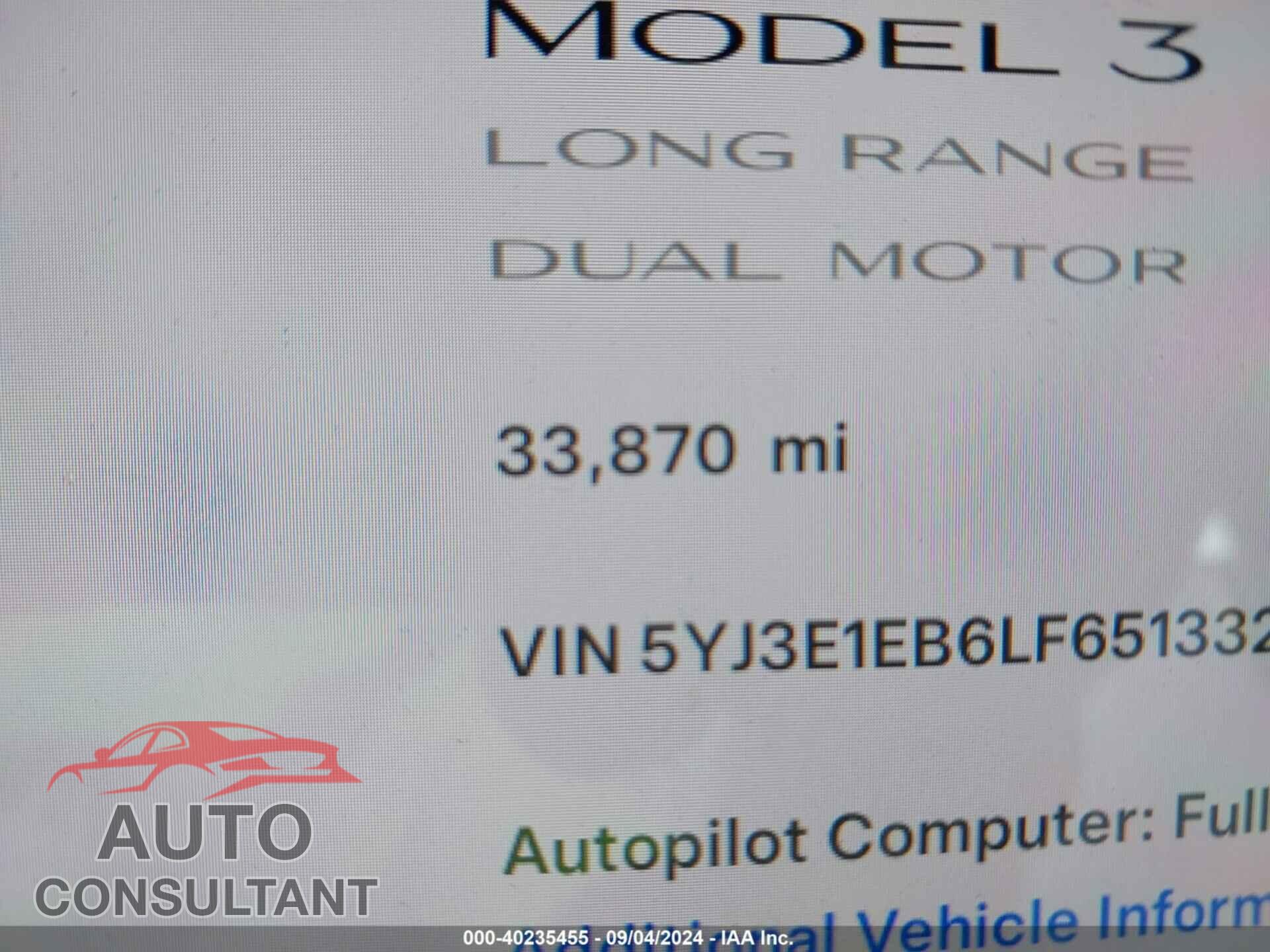 TESLA MODEL 3 2020 - 5YJ3E1EB6LF651332
