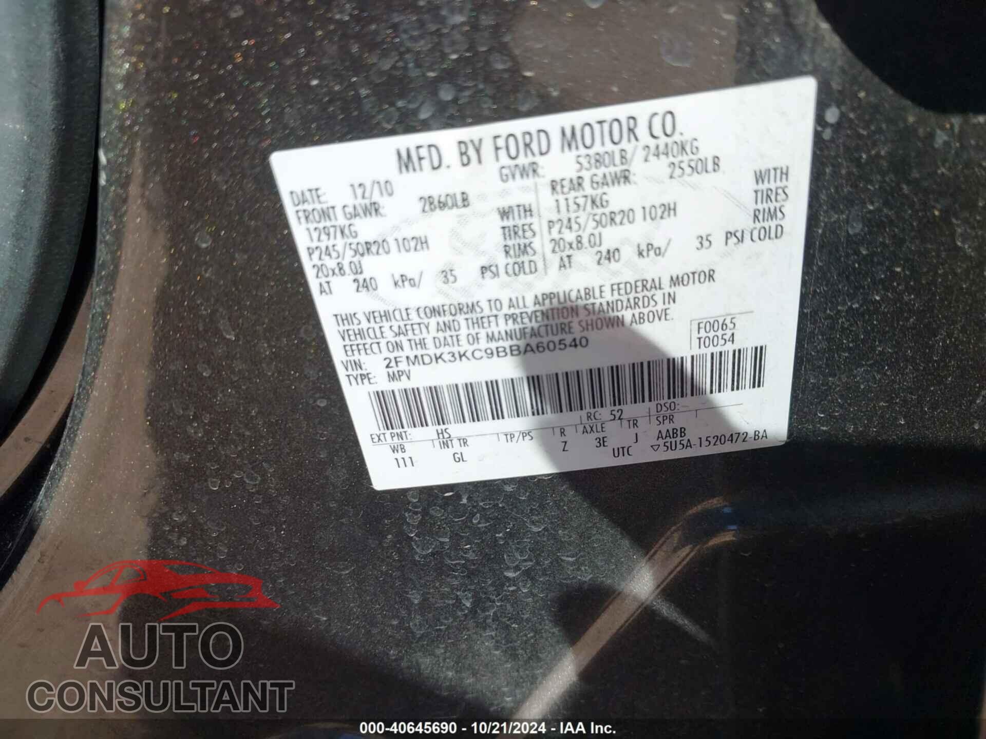 FORD EDGE 2011 - 2FMDK3KC9BBA60540