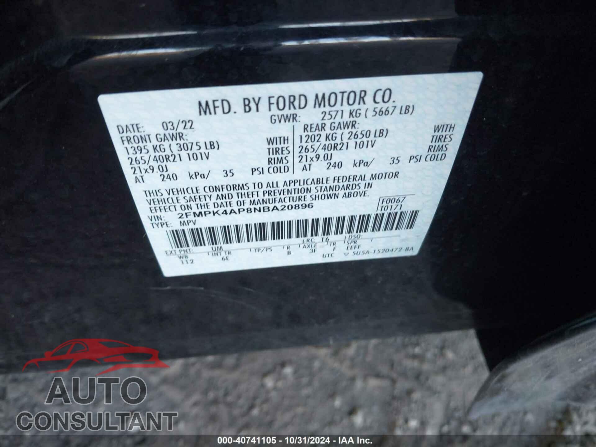 FORD EDGE 2022 - 2FMPK4AP8NBA20896