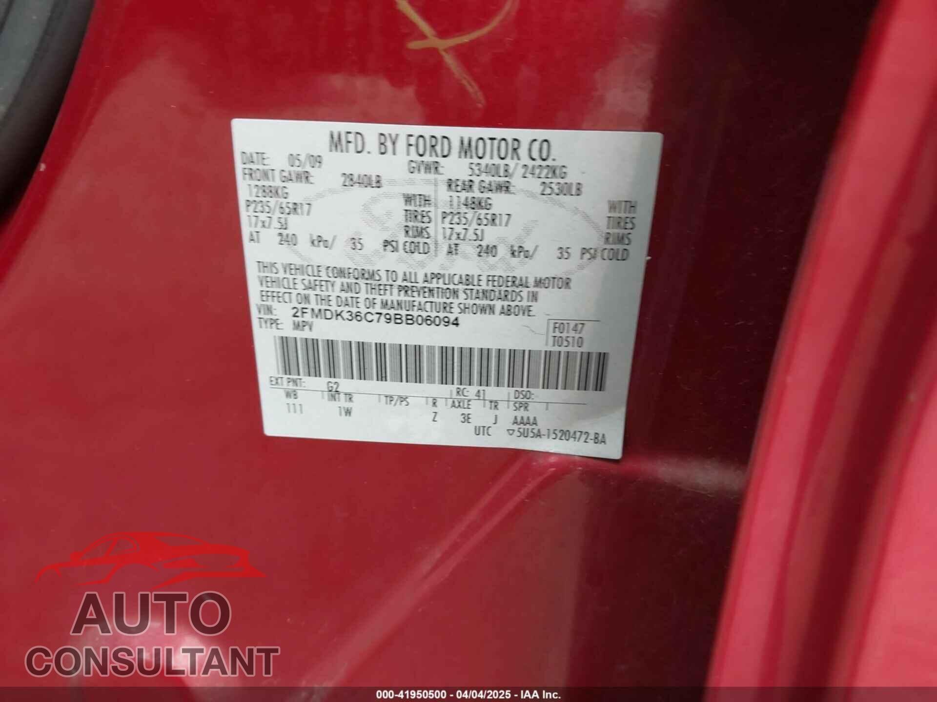 FORD EDGE 2009 - 2FMDK36C79BB06094