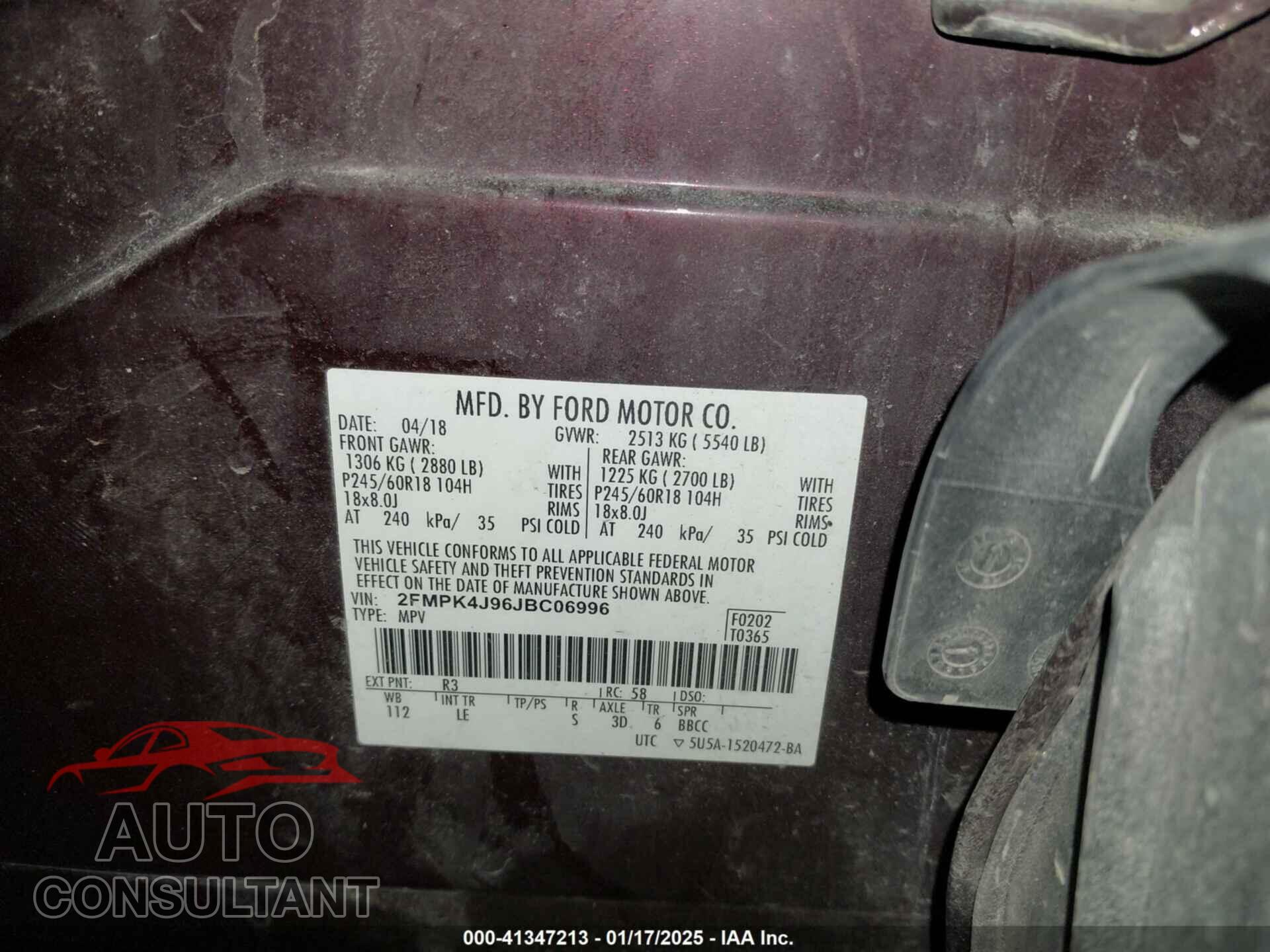 FORD EDGE 2018 - 2FMPK4J96JBC06996