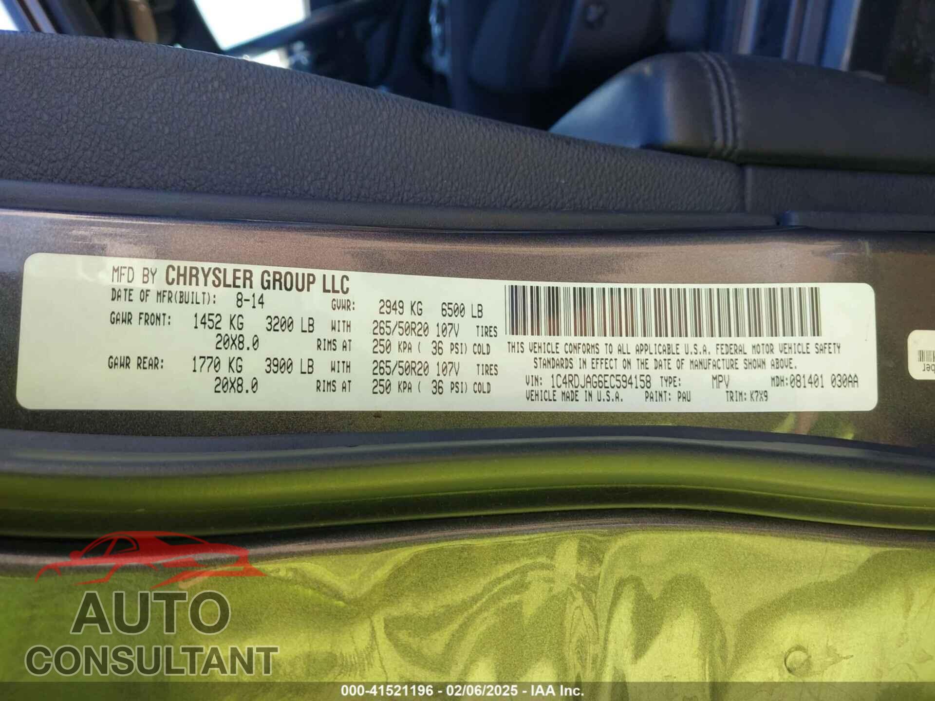 DODGE DURANGO 2014 - 1C4RDJAG6EC594158