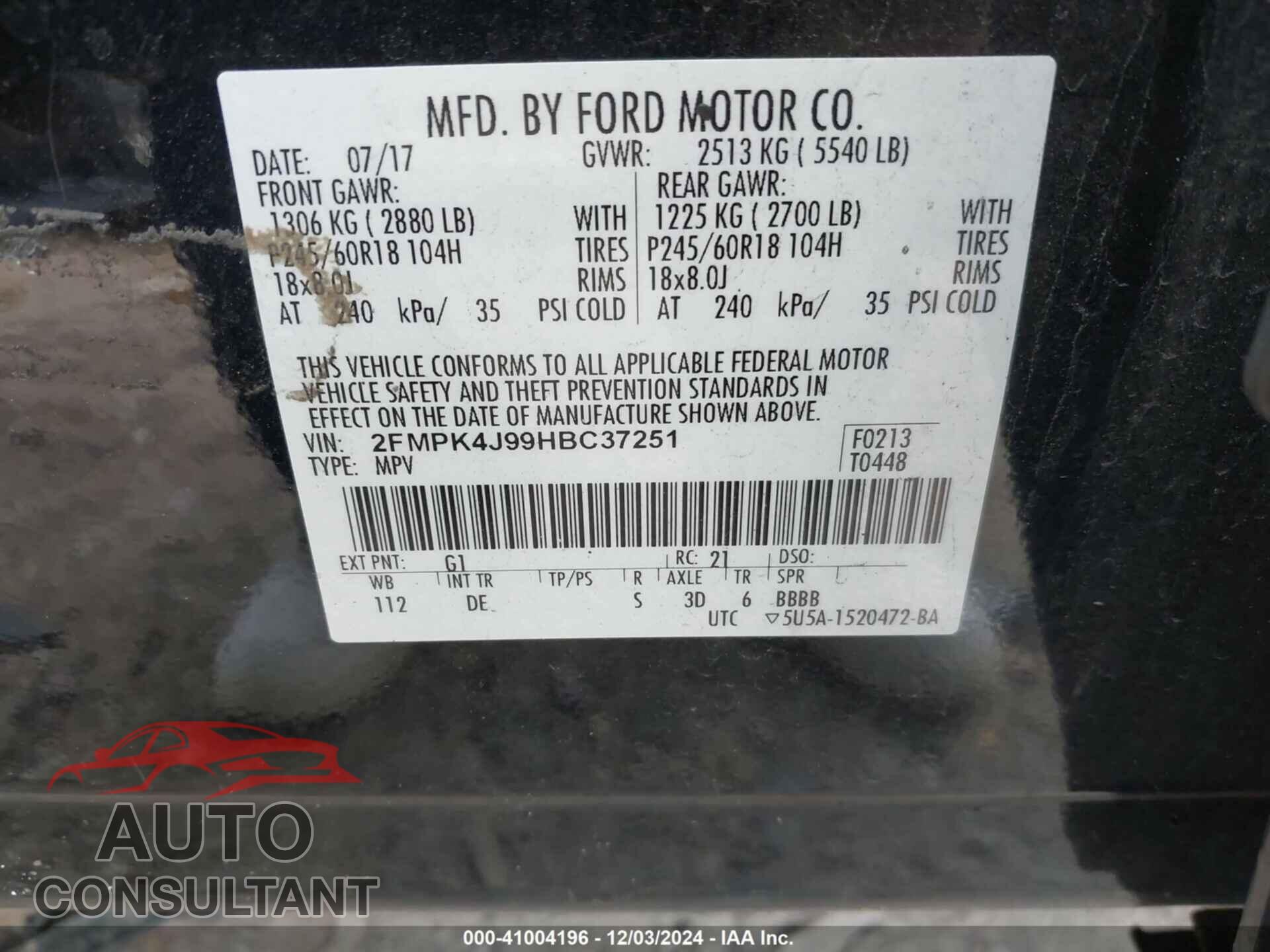 FORD EDGE 2017 - 2FMPK4J99HBC37251
