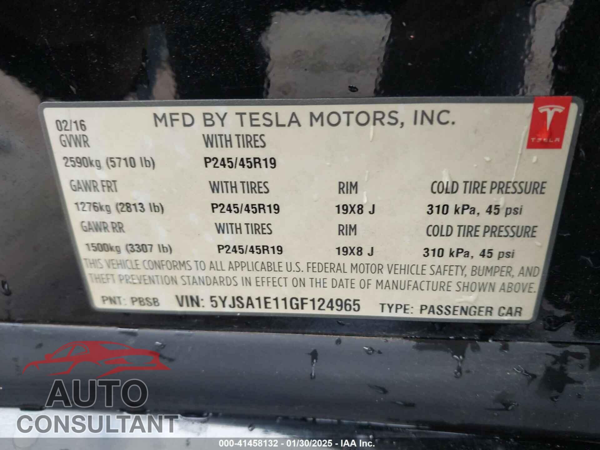 TESLA MODEL S 2016 - 5YJSA1E11GF124965