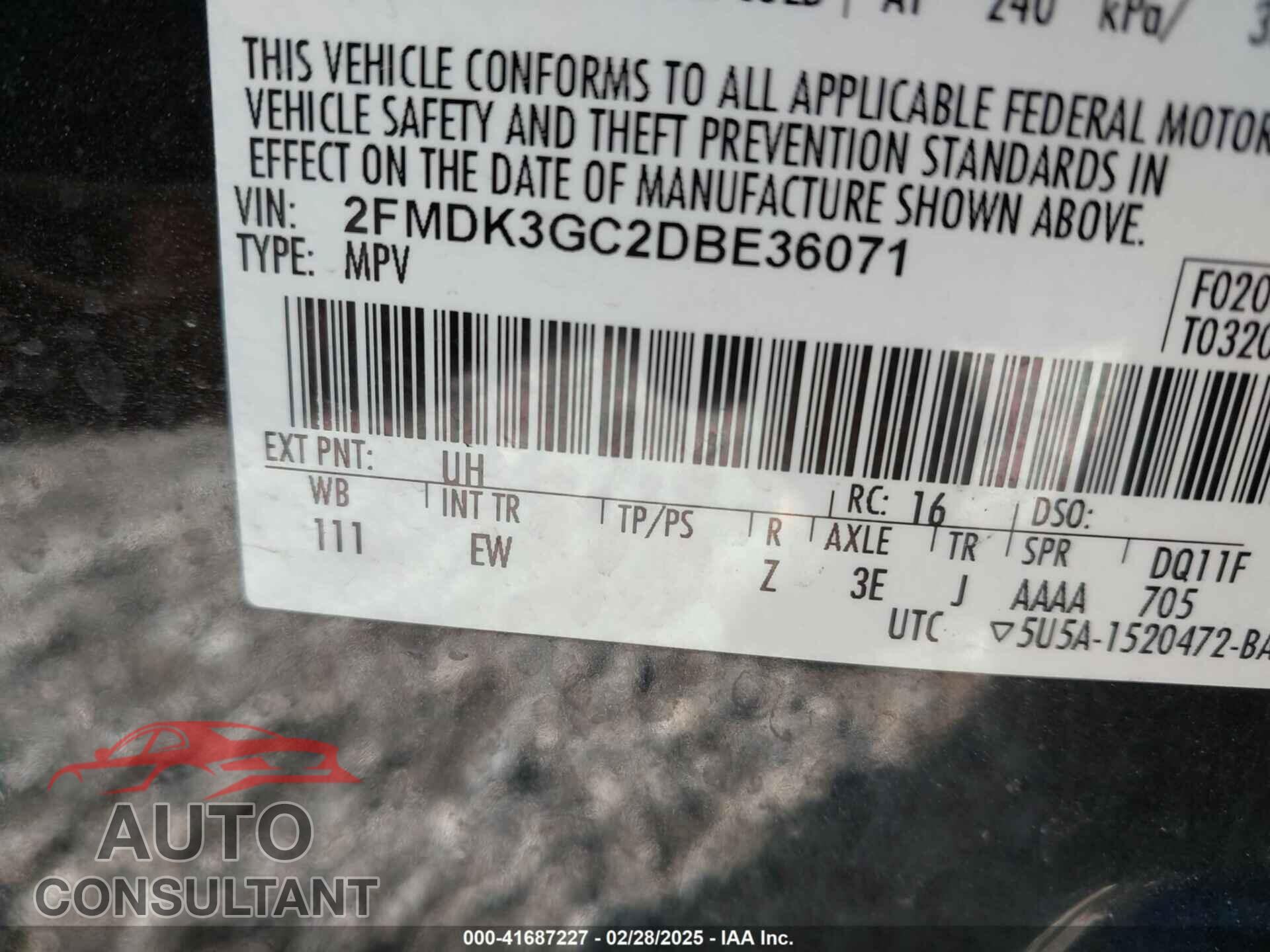 FORD EDGE 2013 - 2FMDK3GC2DBE36071