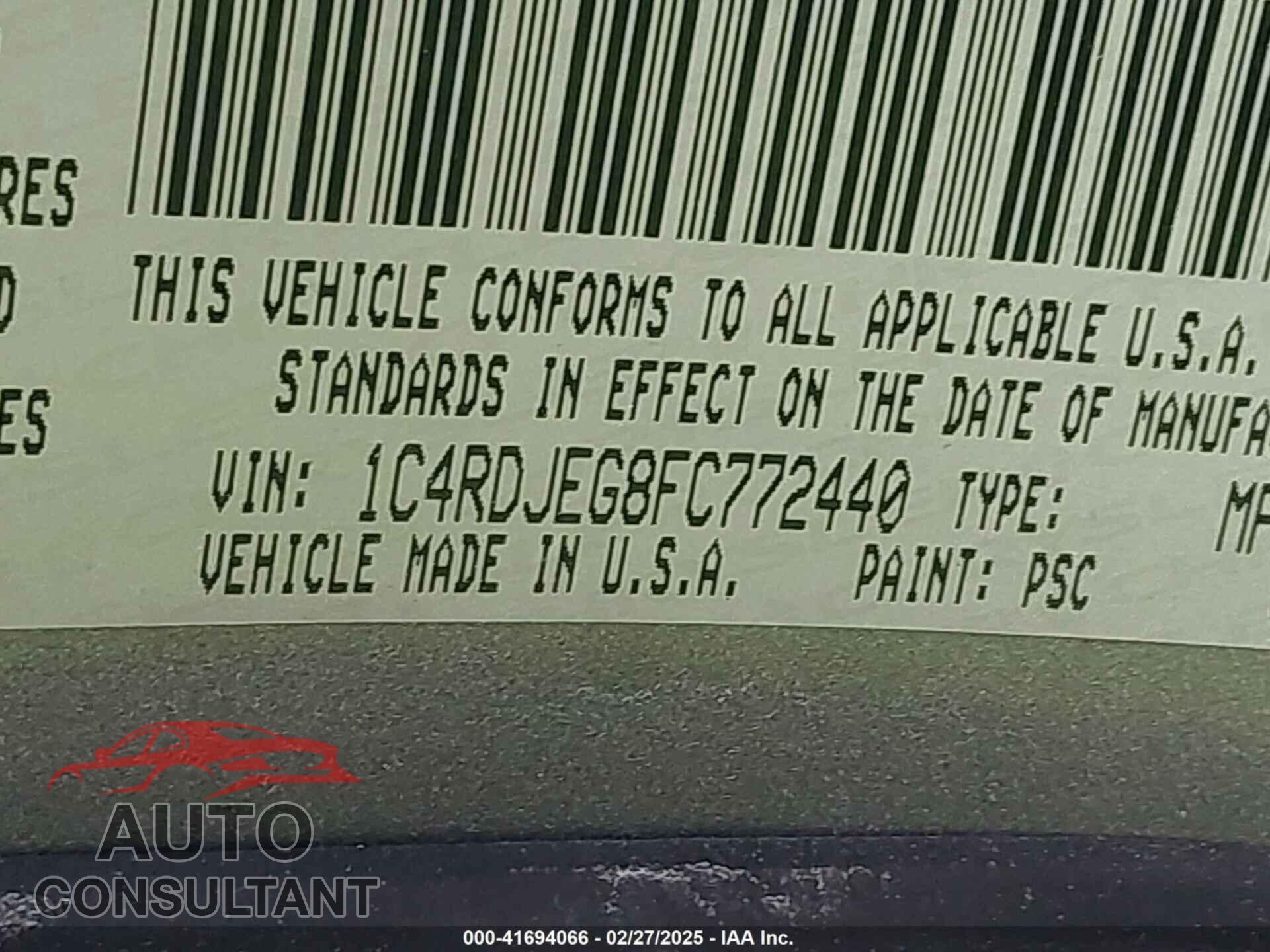 DODGE DURANGO 2015 - 1C4RDJEG8FC772440