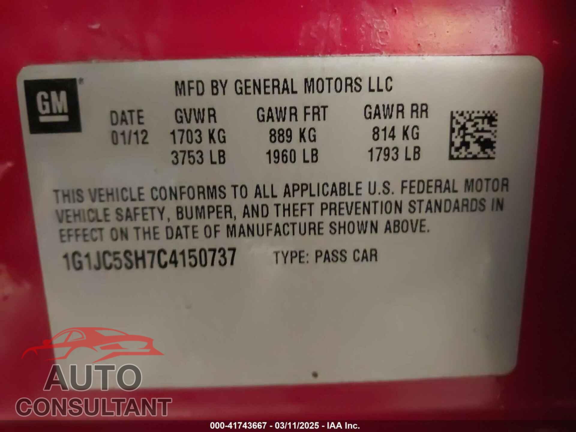CHEVROLET SONIC 2012 - 1G1JC5SH7C4150737