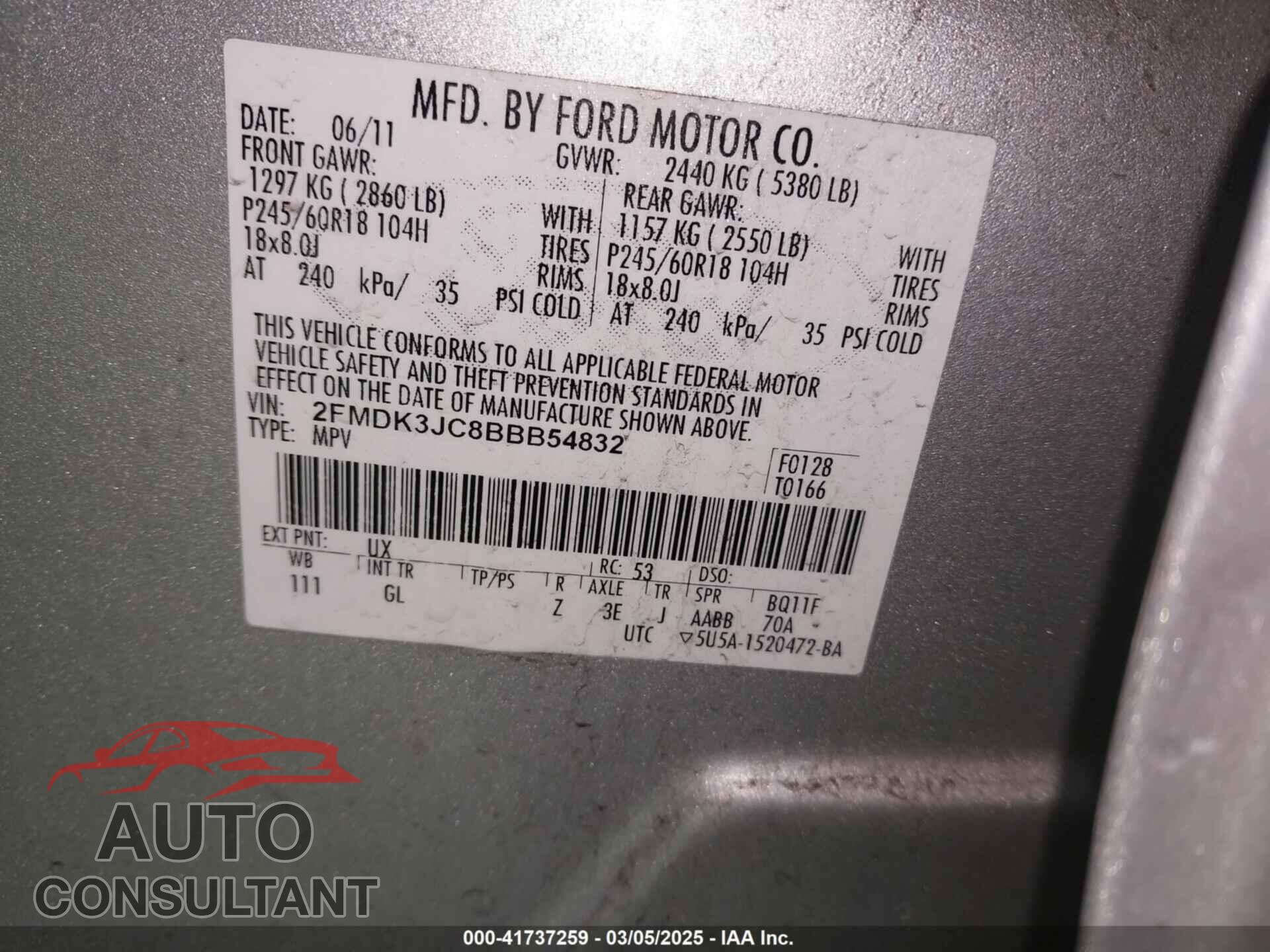 FORD EDGE 2011 - 2FMDK3JC8BBB54832