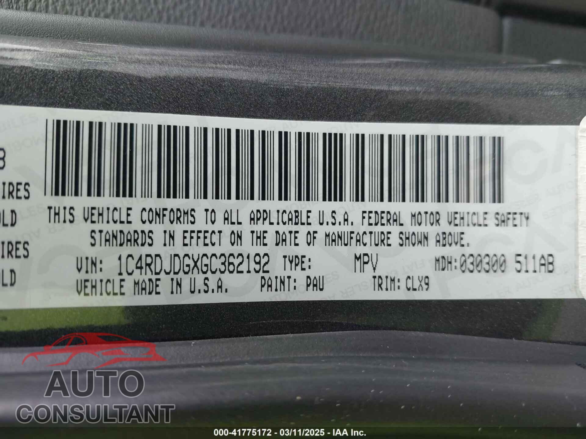 DODGE DURANGO 2016 - 1C4RDJDGXGC362192