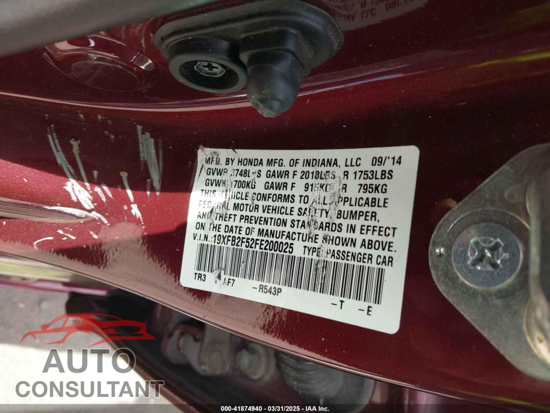 HONDA CIVIC 2015 - 19XFB2F52FE200025