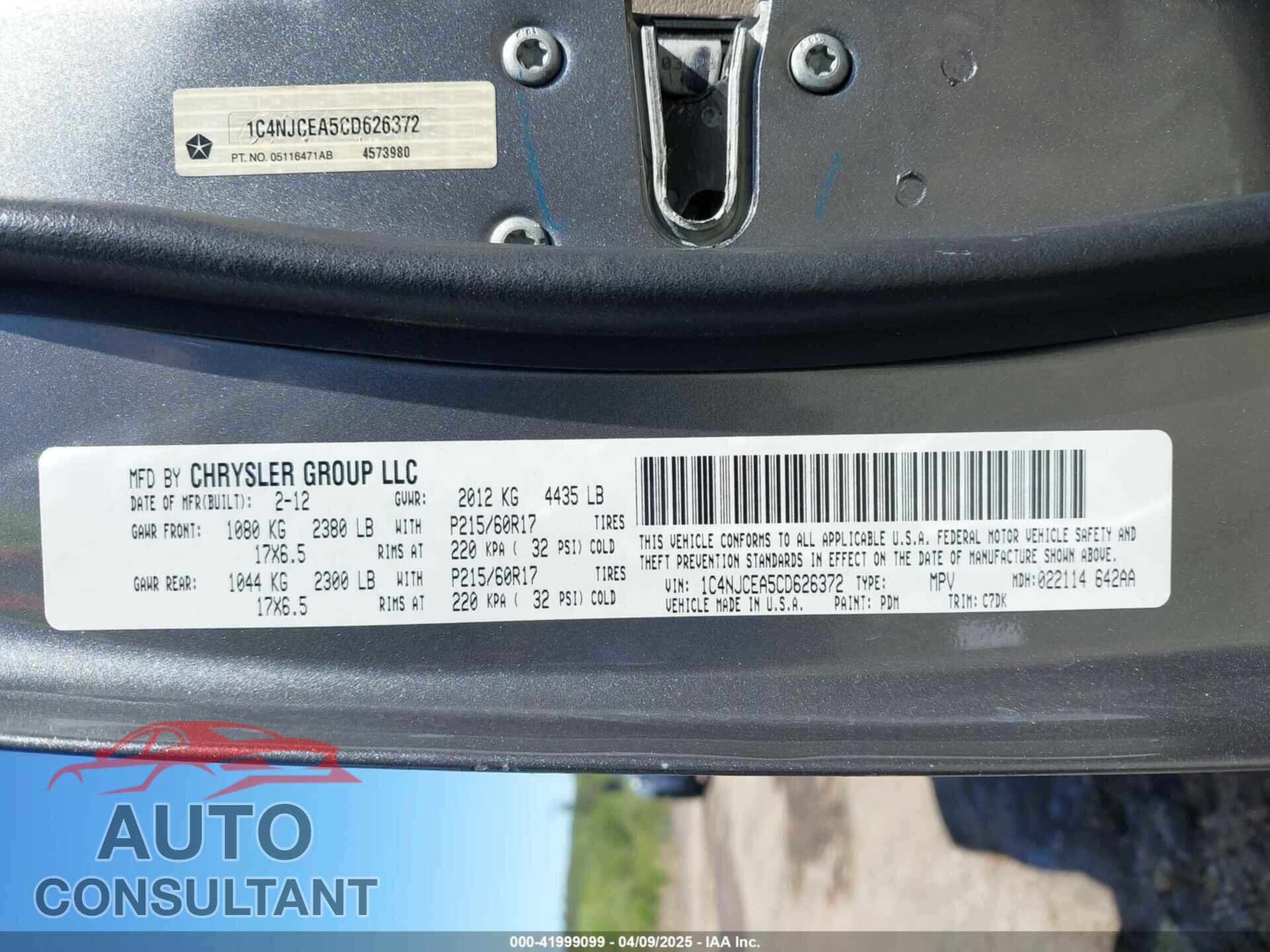 JEEP COMPASS 2012 - 1C4NJCEA5CD626372