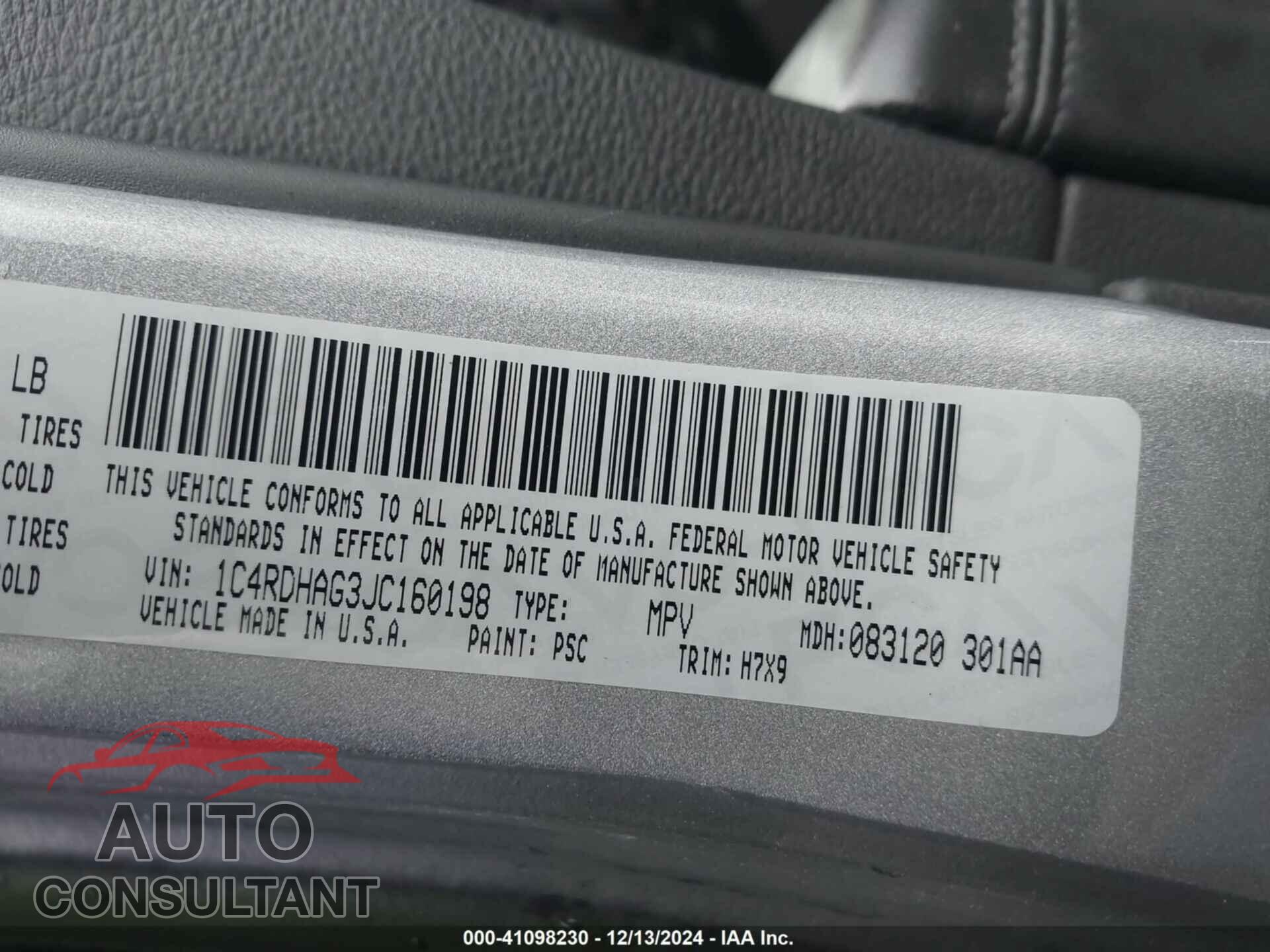 DODGE DURANGO 2018 - 1C4RDHAG3JC160198