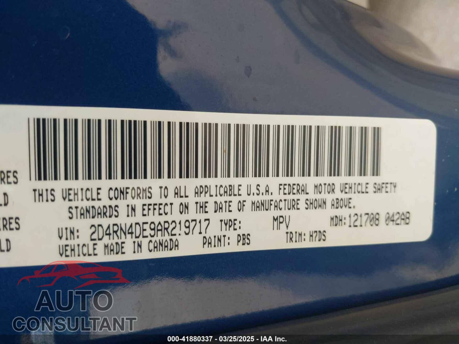 DODGE GRAND CARAVAN 2010 - 2D4RN4DE9AR219717