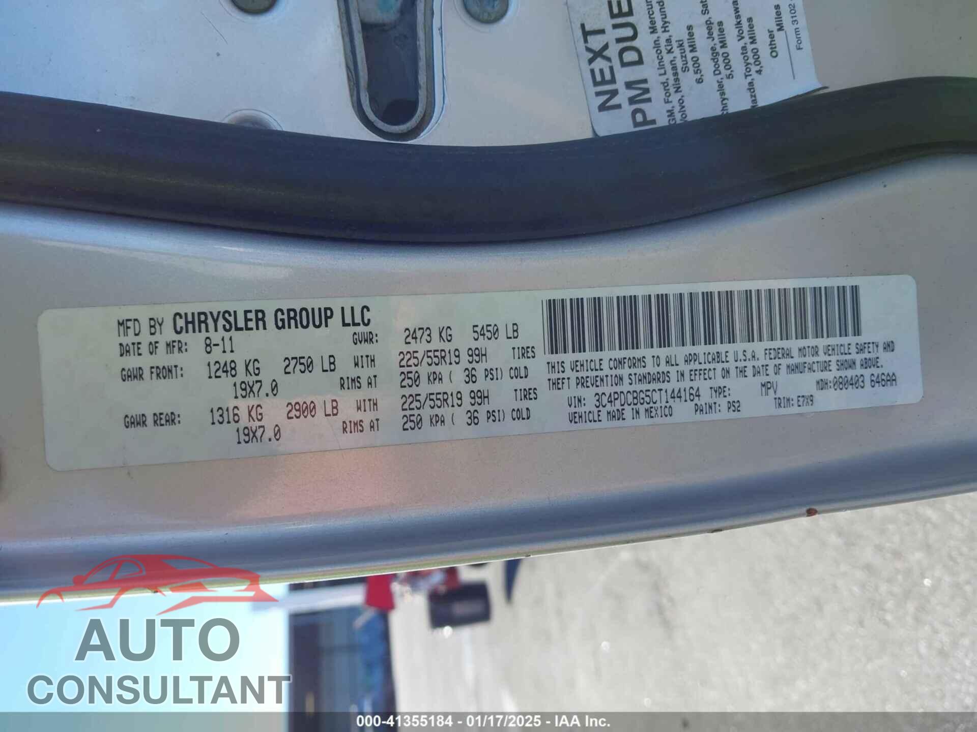 DODGE JOURNEY 2012 - 3C4PDCBG5CT144164