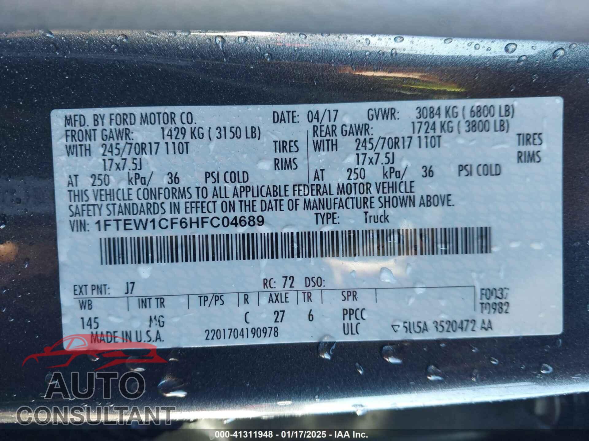 FORD F-150 2017 - 1FTEW1CF6HFC04689