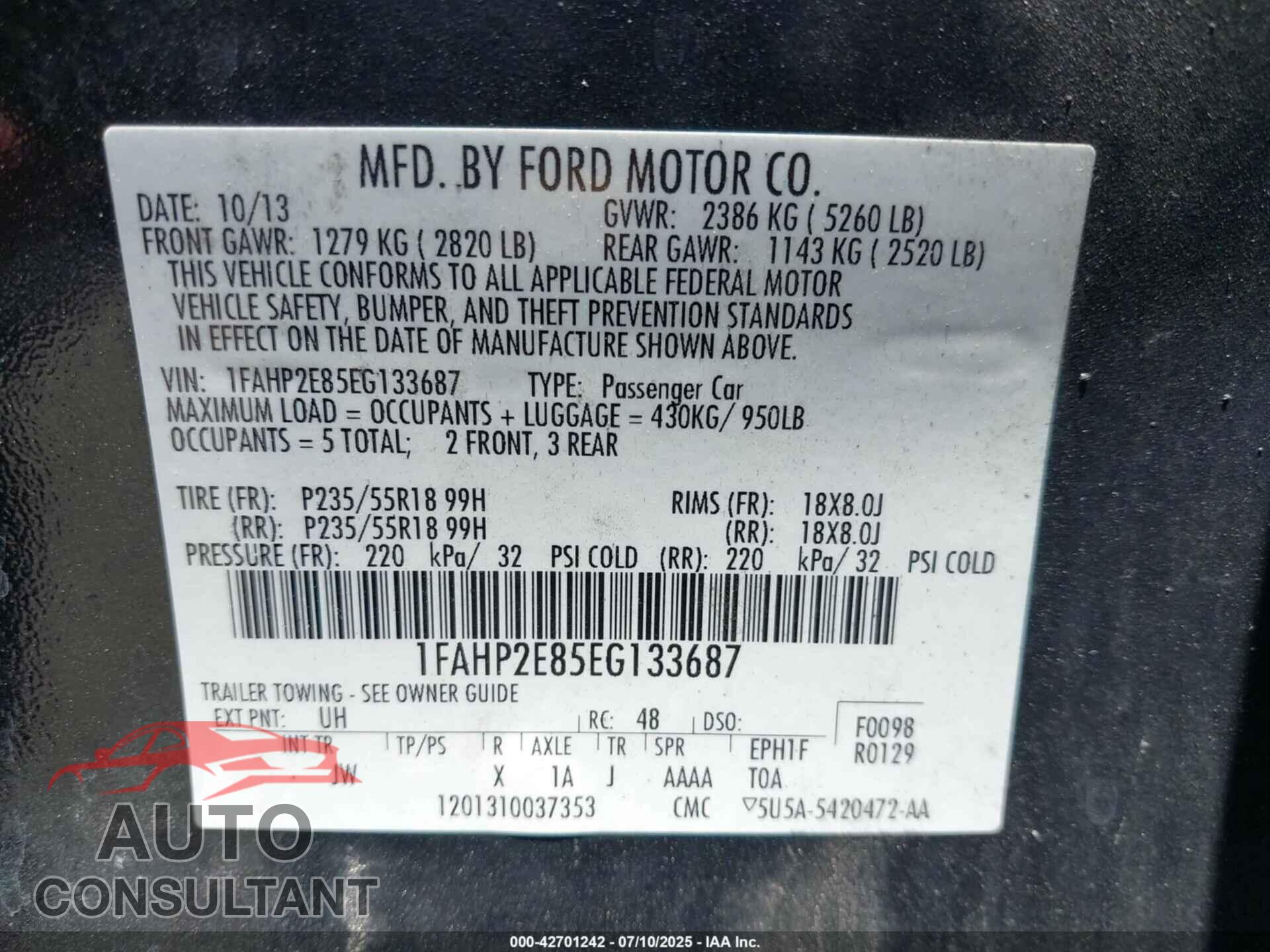 FORD TAURUS 2014 - 1FAHP2E85EG133687