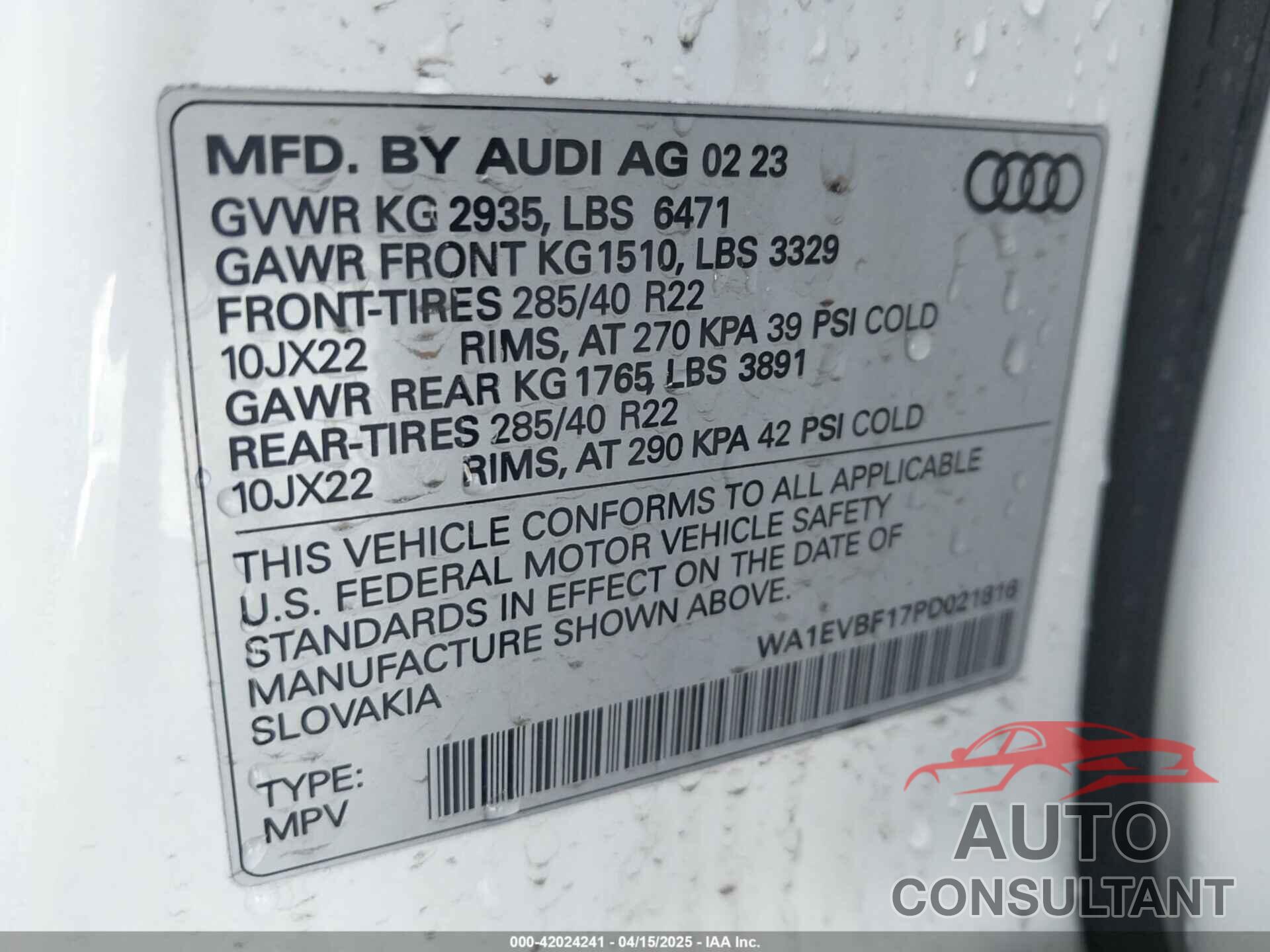 AUDI Q8 2023 - WA1EVBF17PD021816