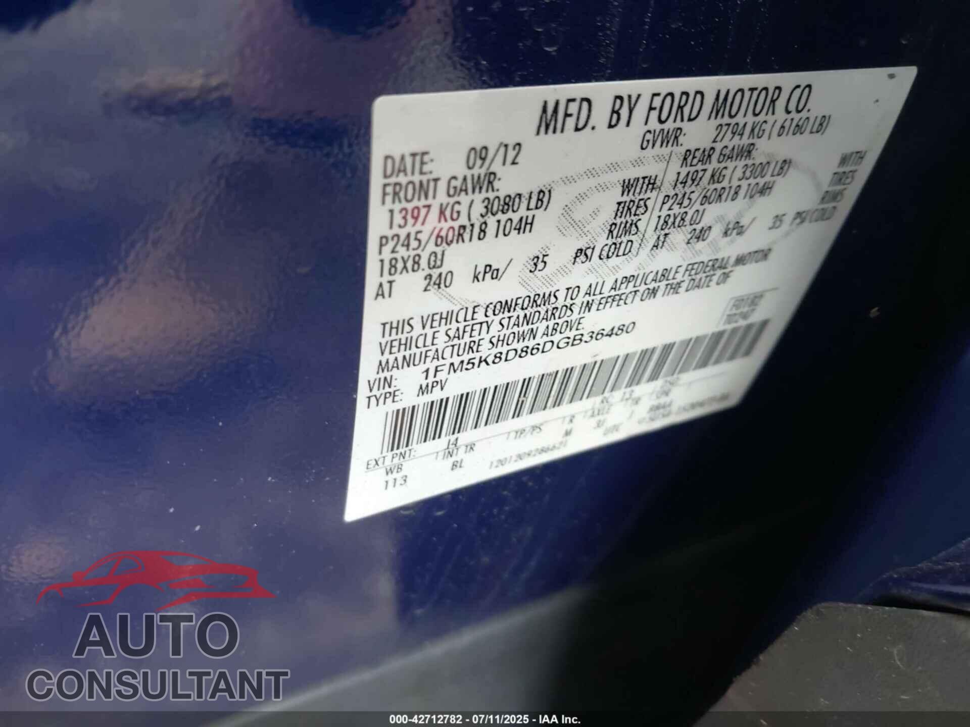FORD EXPLORER 2013 - 1FM5K8D86DGB36480