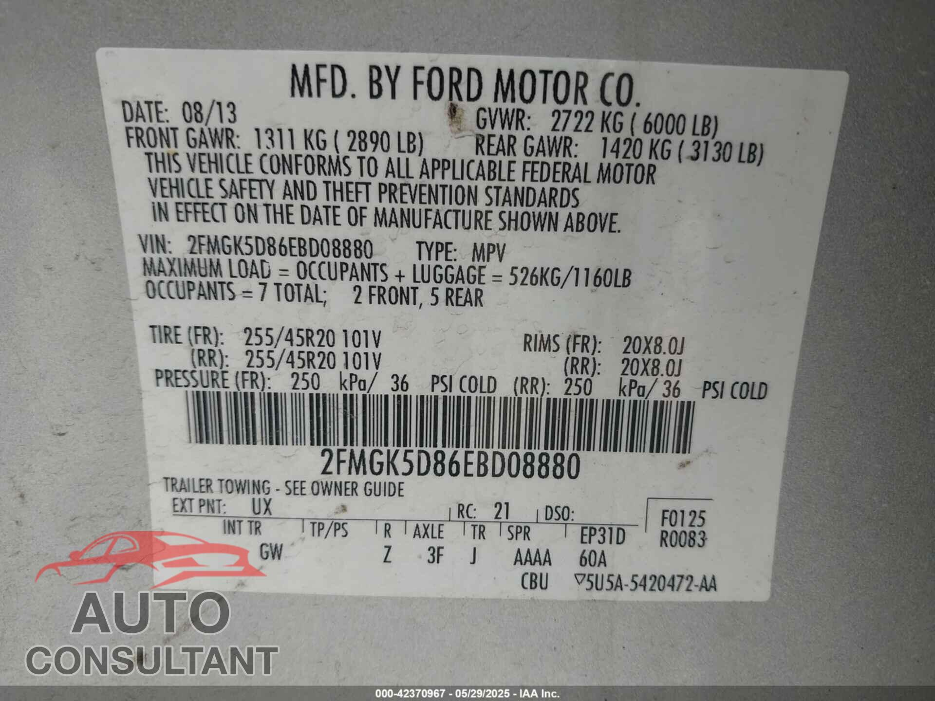 FORD FLEX 2014 - 2FMGK5D86EBD08880