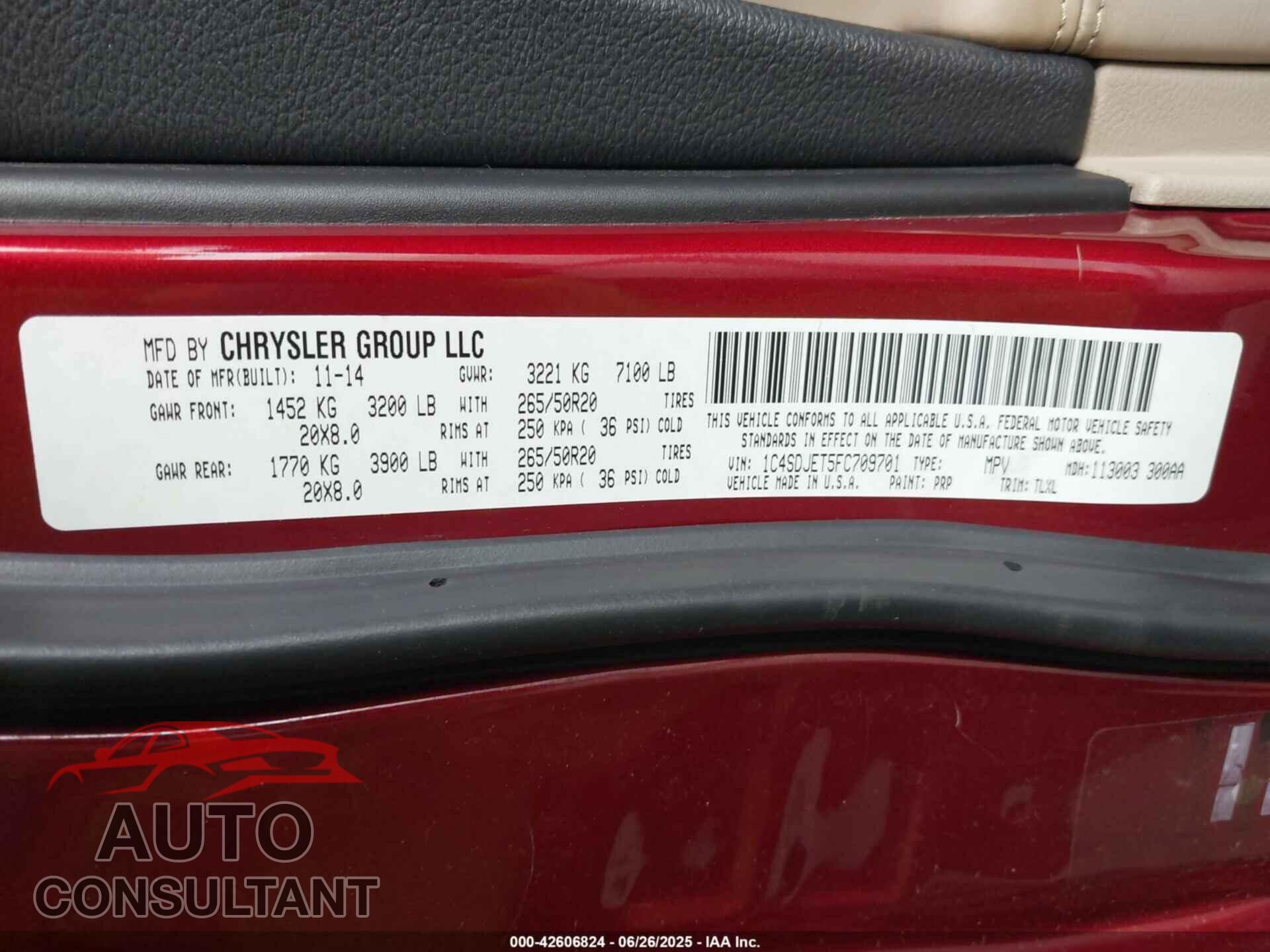 DODGE DURANGO 2015 - 1C4SDJET5FC709701