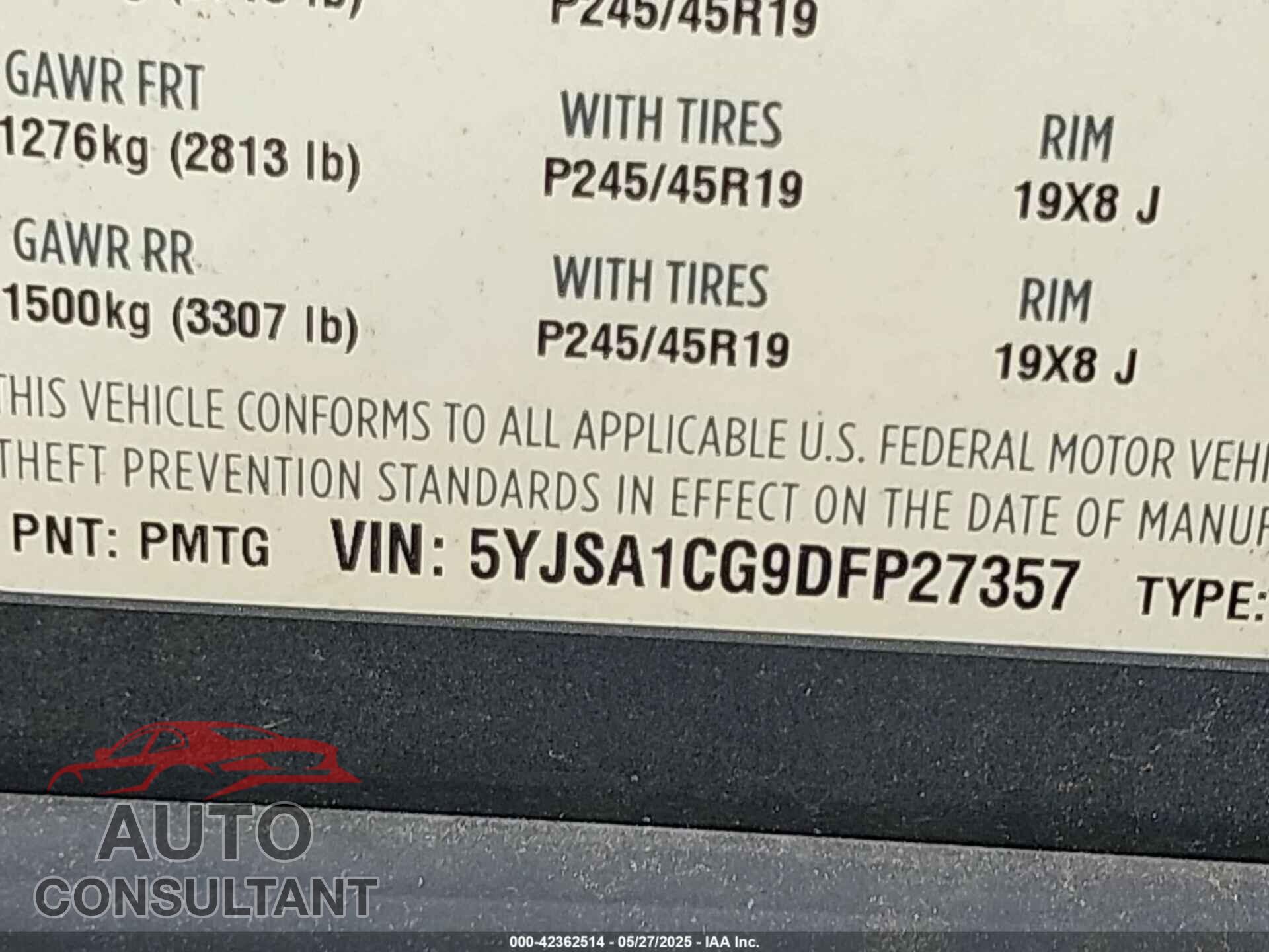 TESLA MODEL S 2013 - 5YJSA1CG9DFP27357