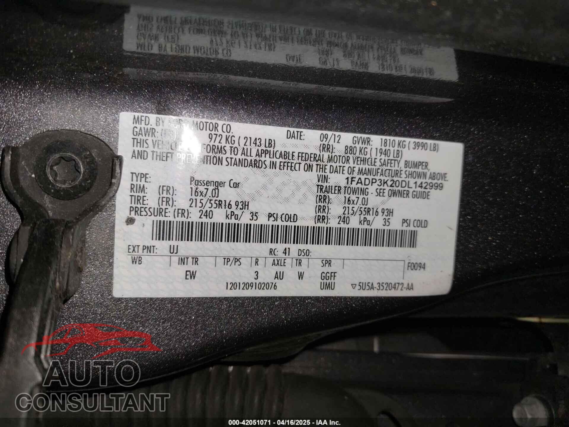 FORD FOCUS 2013 - 1FADP3K20DL142999