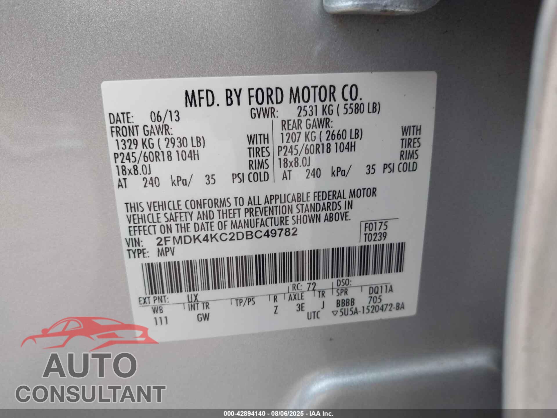 FORD EDGE 2013 - 2FMDK4KC2DBC49782