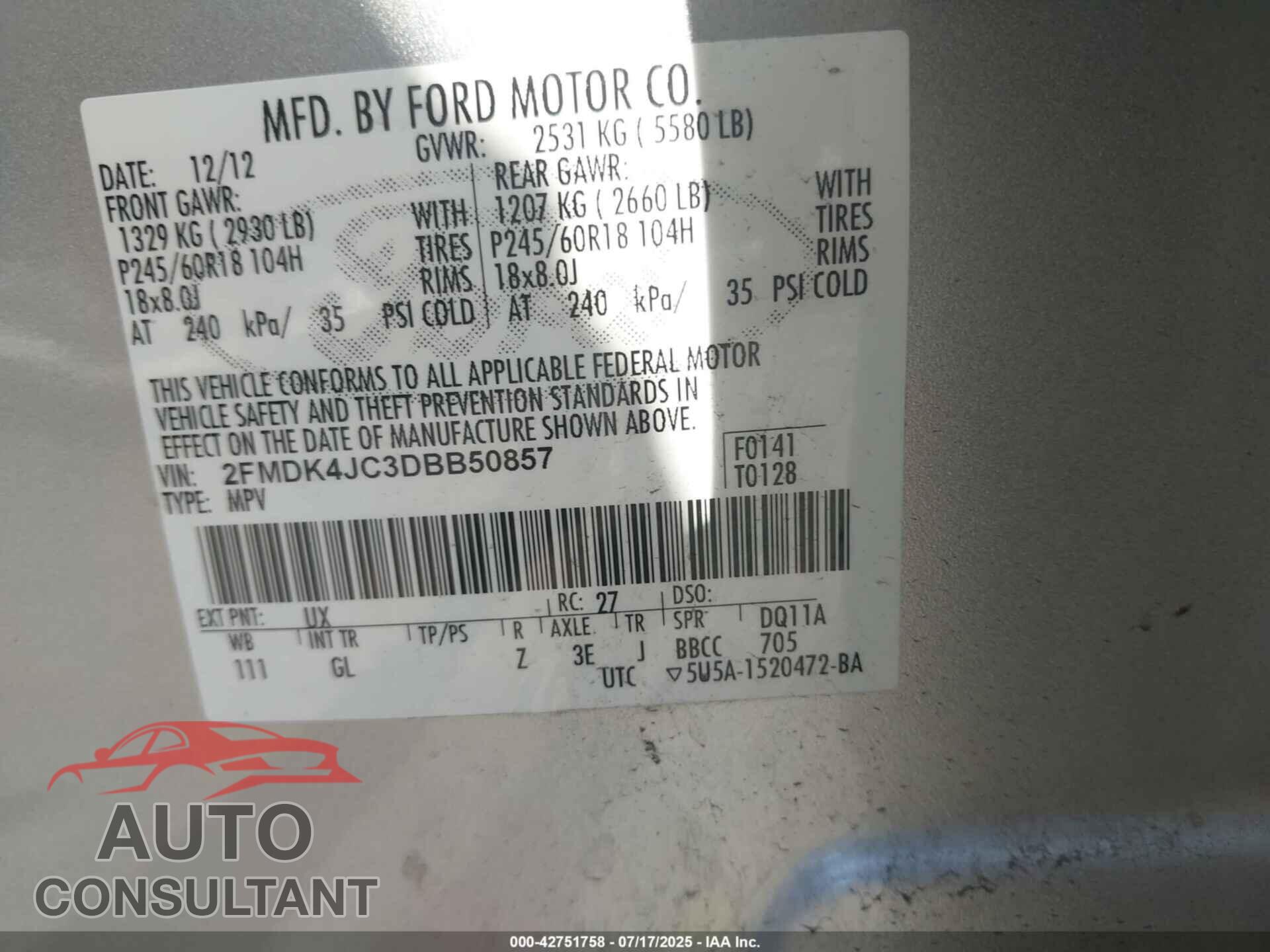 FORD EDGE 2013 - 2FMDK4JC3DBB50857