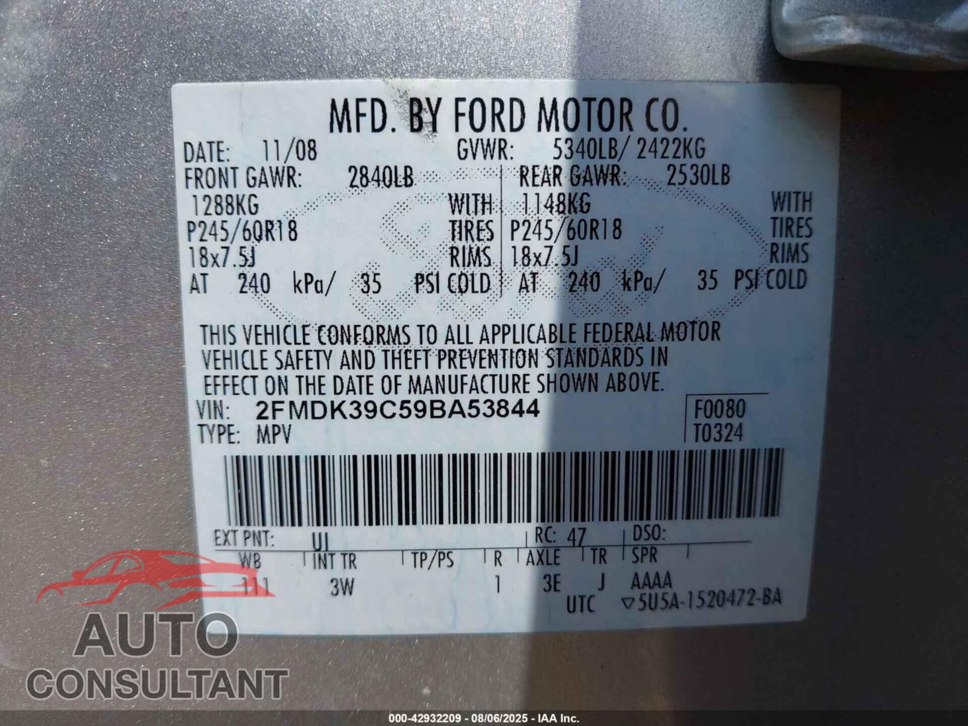 FORD EDGE 2009 - 2FMDK39C59BA53844
