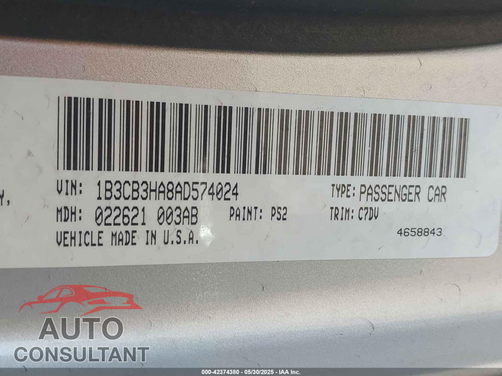DODGE CALIBER 2010 - 1B3CB3HA8AD574024