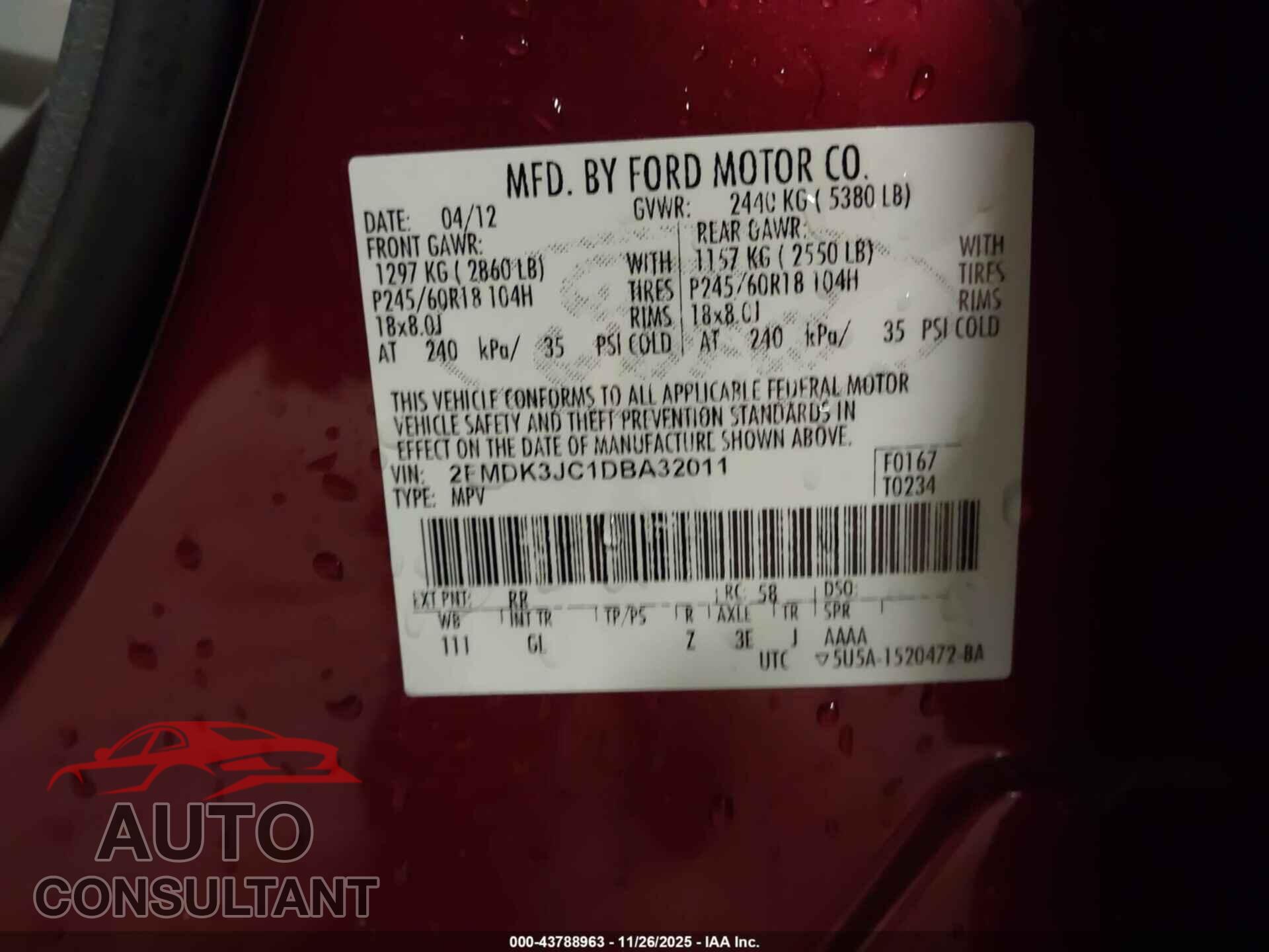 FORD EDGE 2013 - 2FMDK3JC1DBA32011