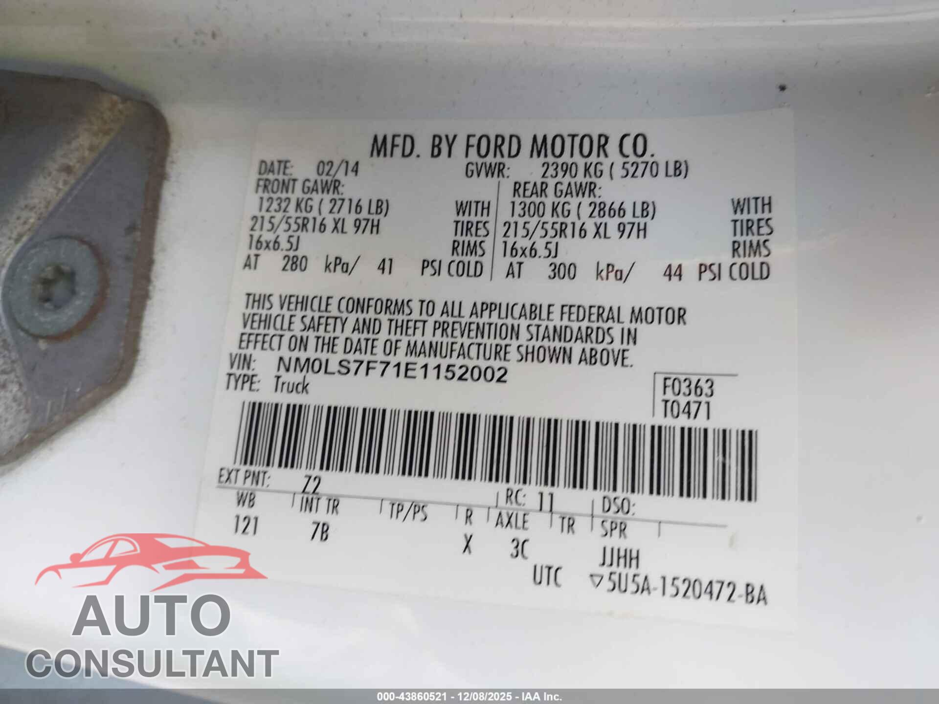 FORD TRANSIT CONNECT 2014 - NM0LS7F71E1152002