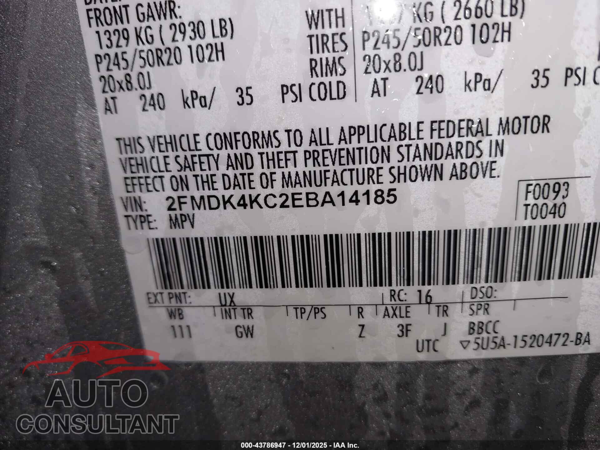 FORD EDGE 2014 - 2FMDK4KC2EBA14185