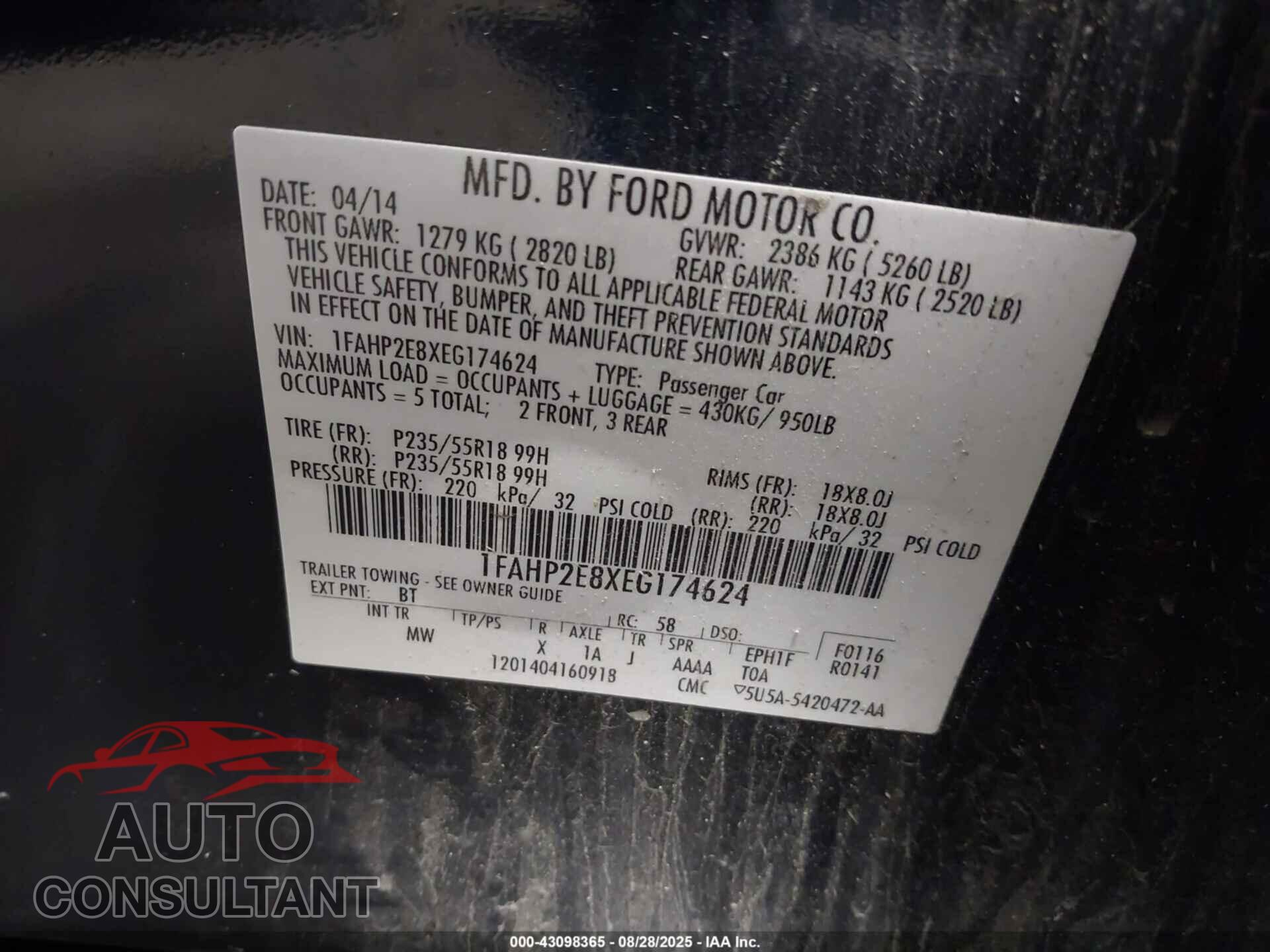 FORD TAURUS 2014 - 1FAHP2E8XEG174624