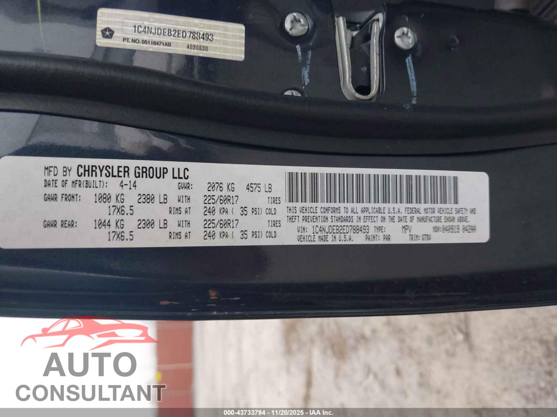 JEEP COMPASS 2014 - 1C4NJDEB2ED788493