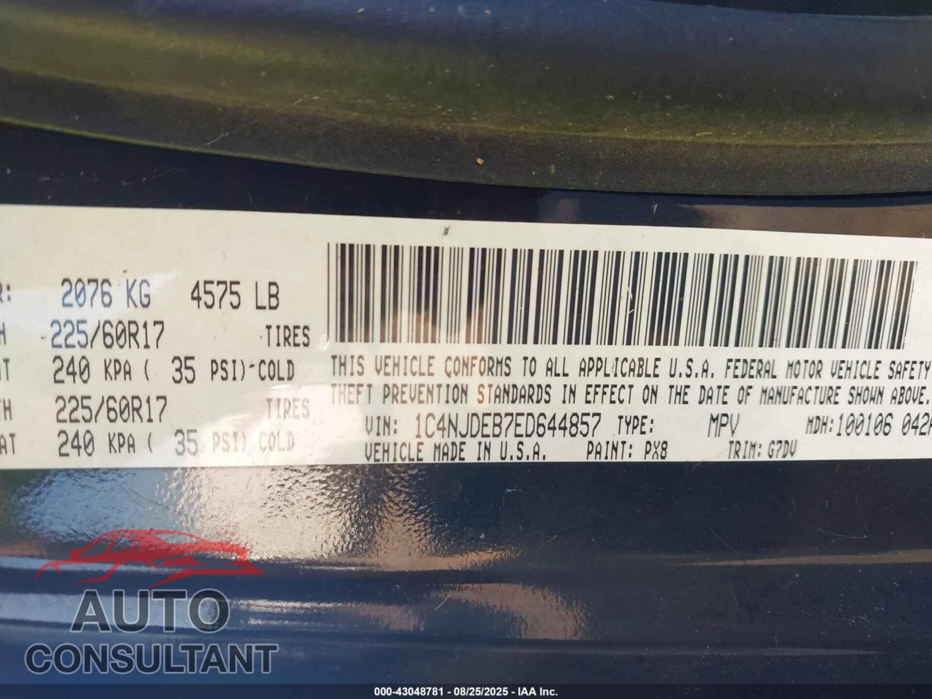JEEP COMPASS 2014 - 1C4NJDEB7ED644857