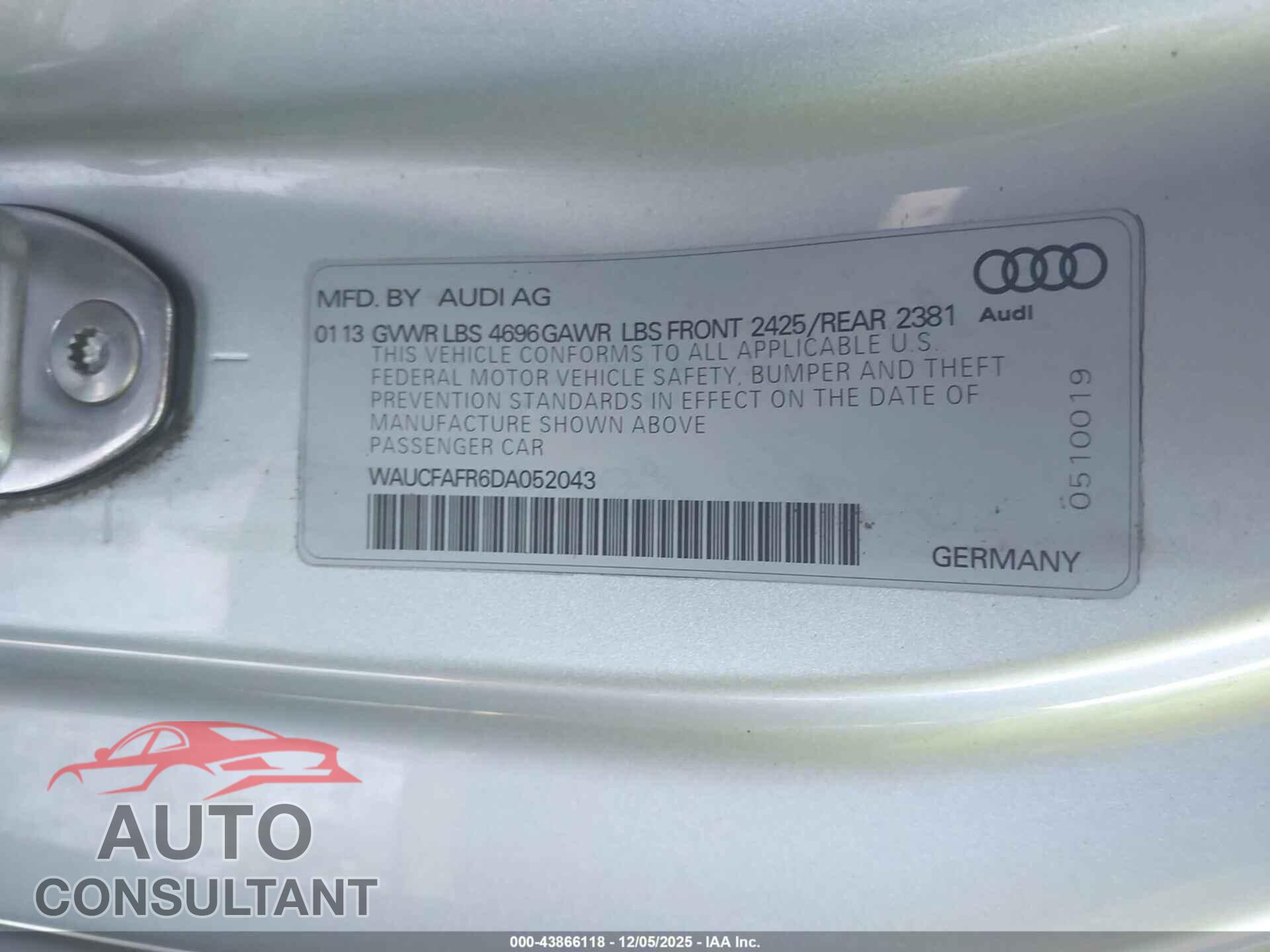 AUDI A5 2013 - WAUCFAFR6DA052043