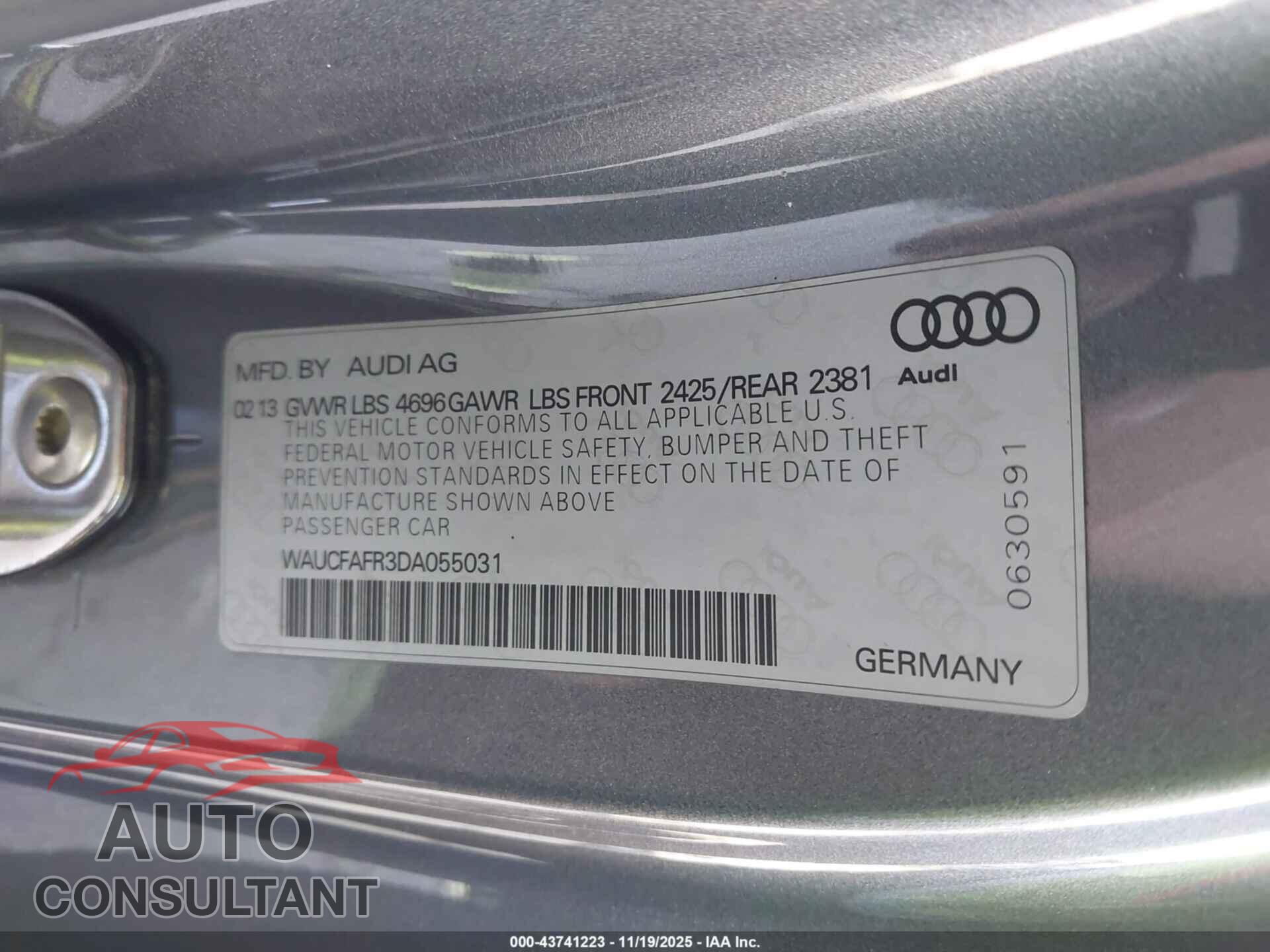 AUDI A5 2013 - WAUCFAFR3DA055031