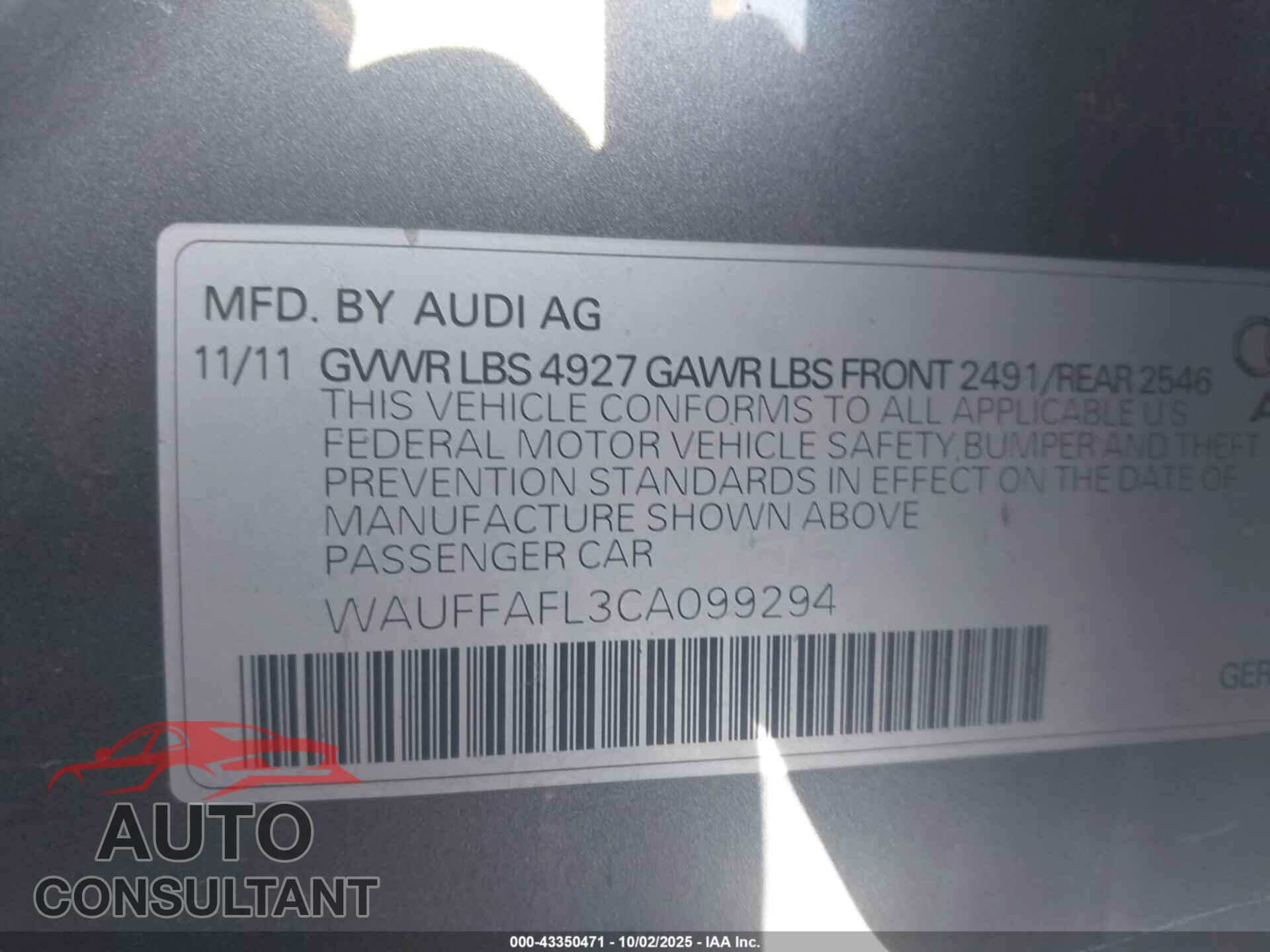 AUDI A4 2012 - WAUFFAFL3CA099294
