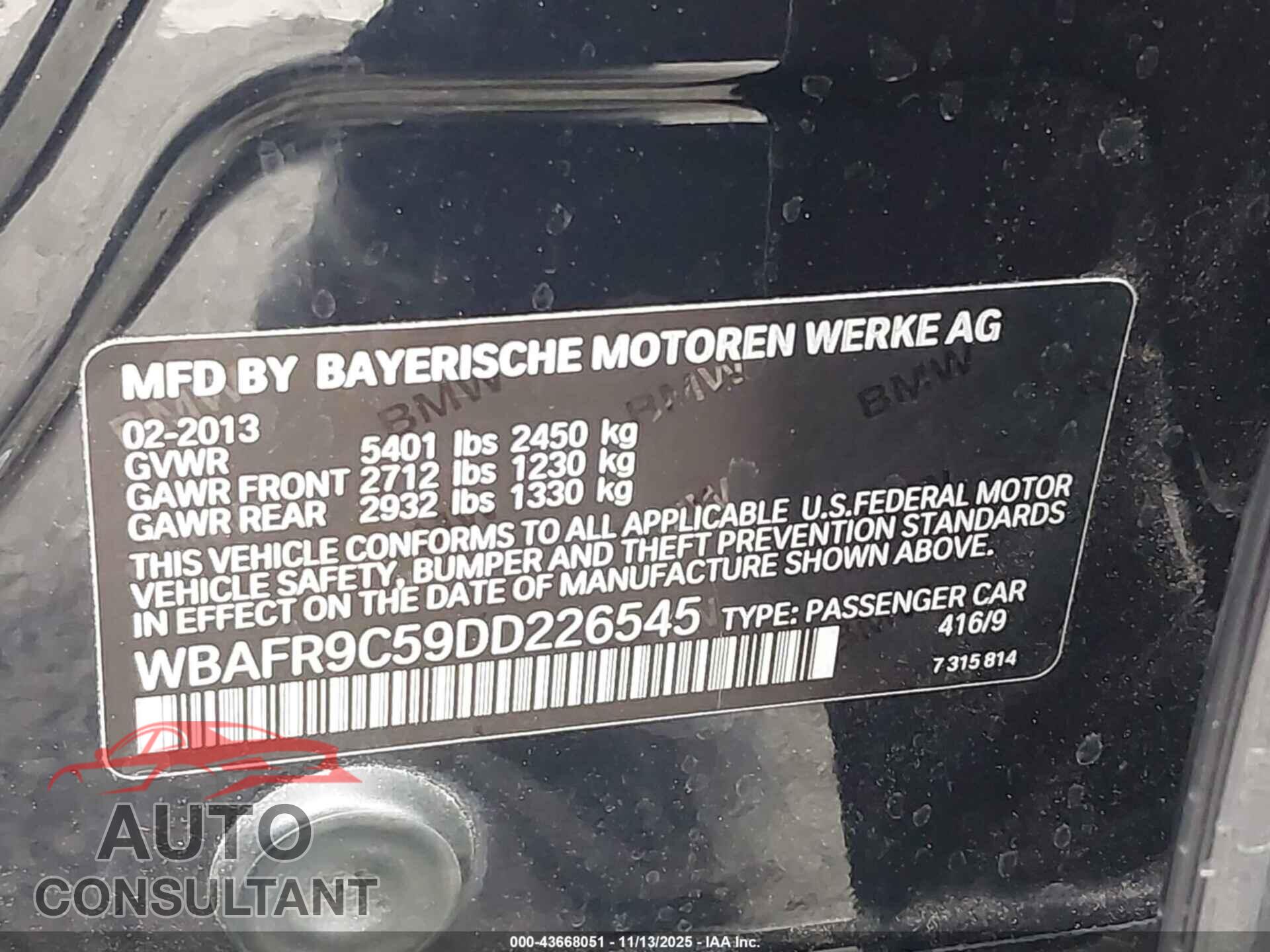 BMW 550I 2013 - WBAFR9C59DD226545