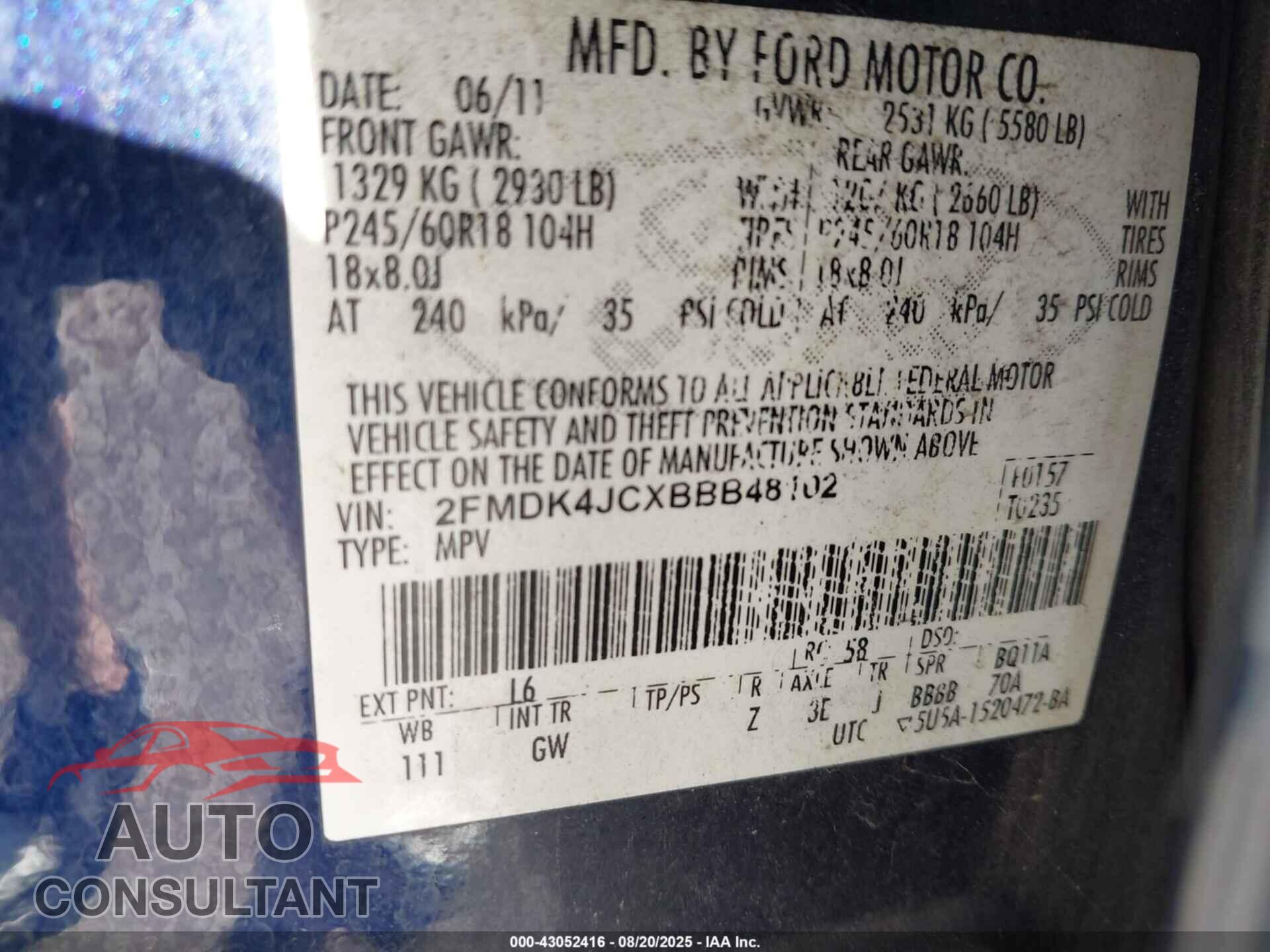 FORD EDGE 2011 - 2FMDK4JCXBBB48102