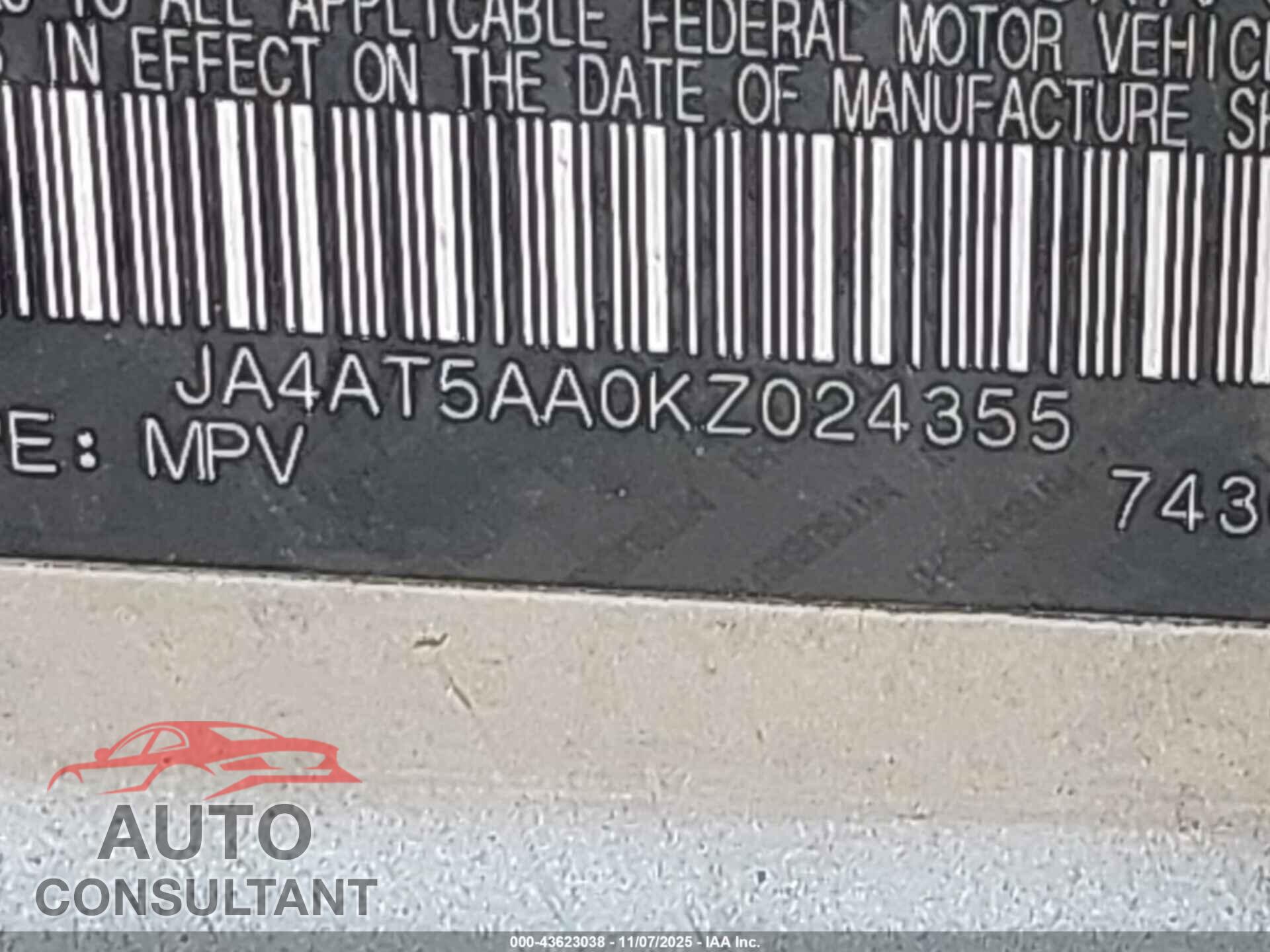 MITSUBISHI ECLIPSE CROSS 2019 - JA4AT5AA0KZ024355